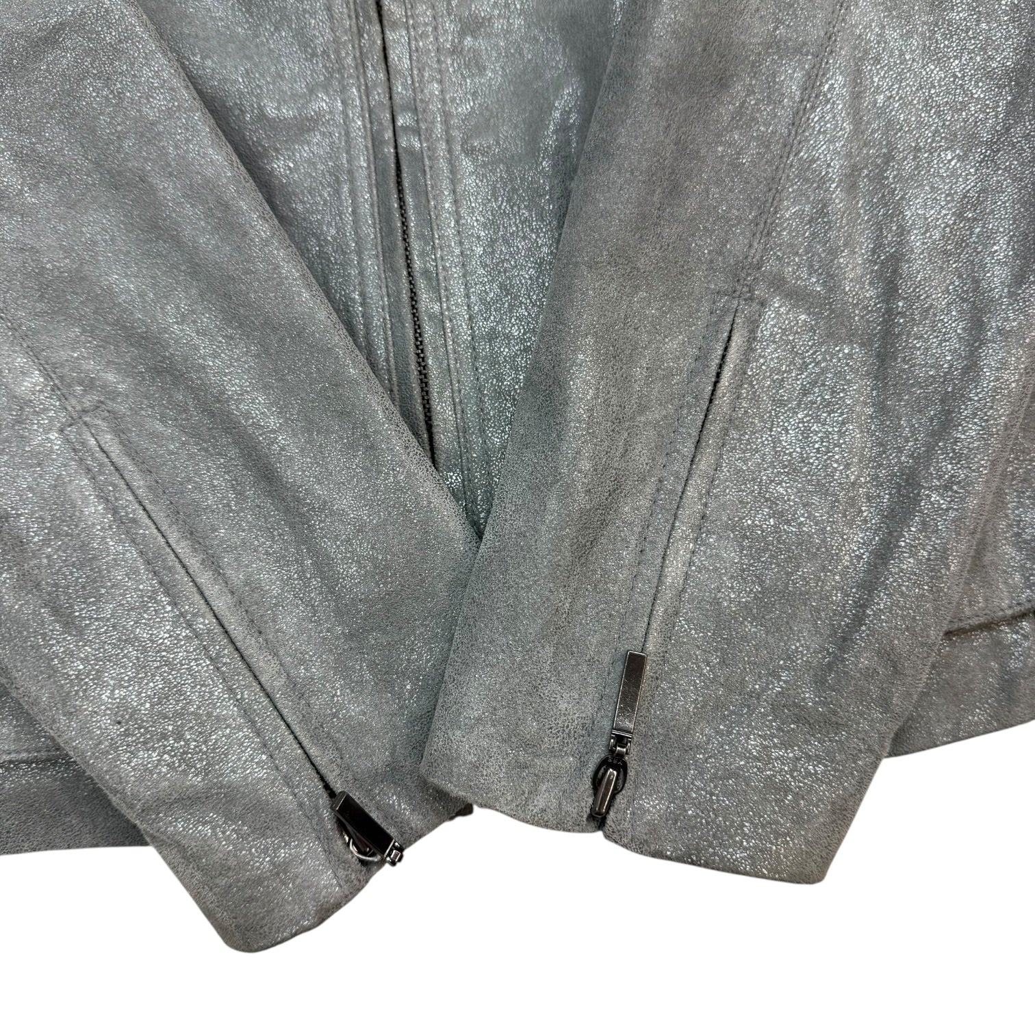 (W) Vintage Alfani Leather Jacket Metallic Grey