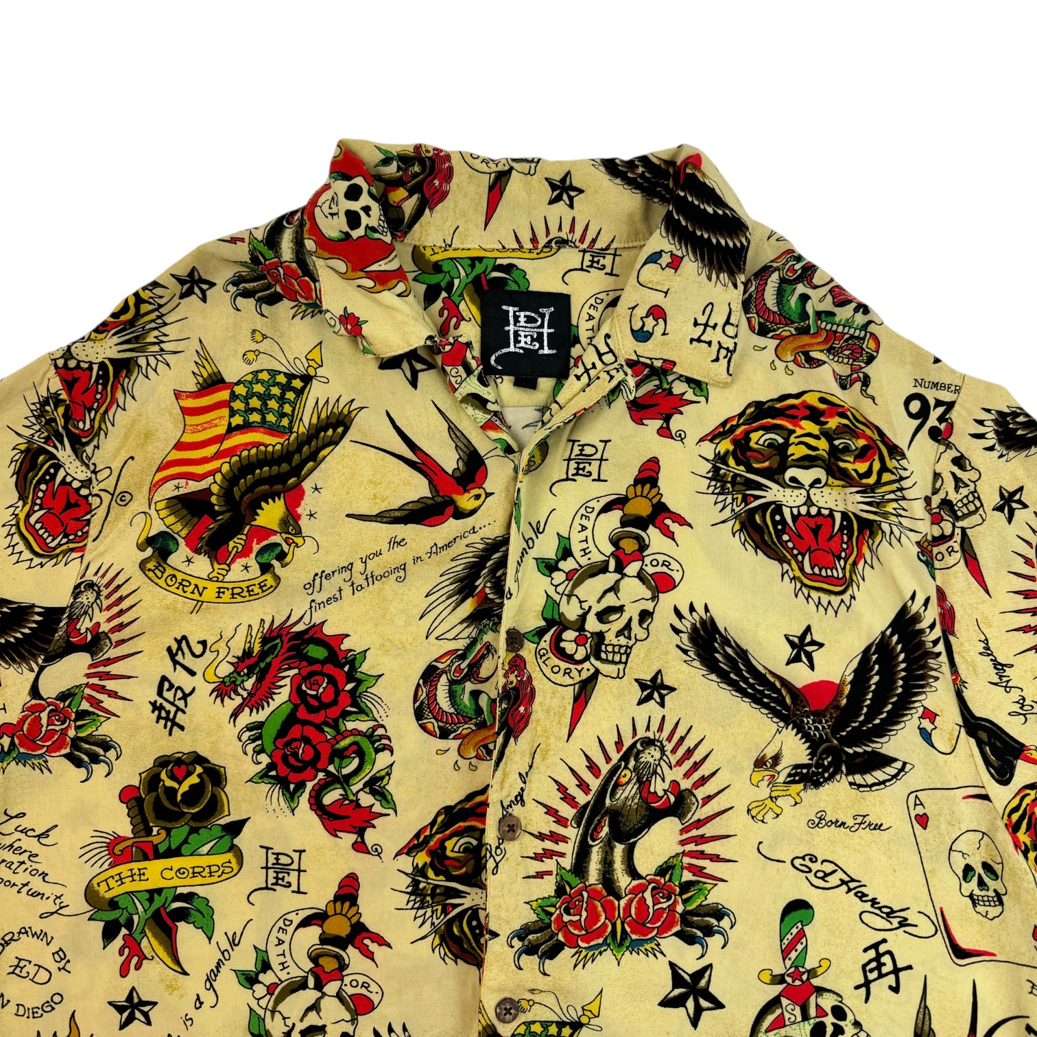 Ed Hardy All Over Print Rayon Button Up Shirt