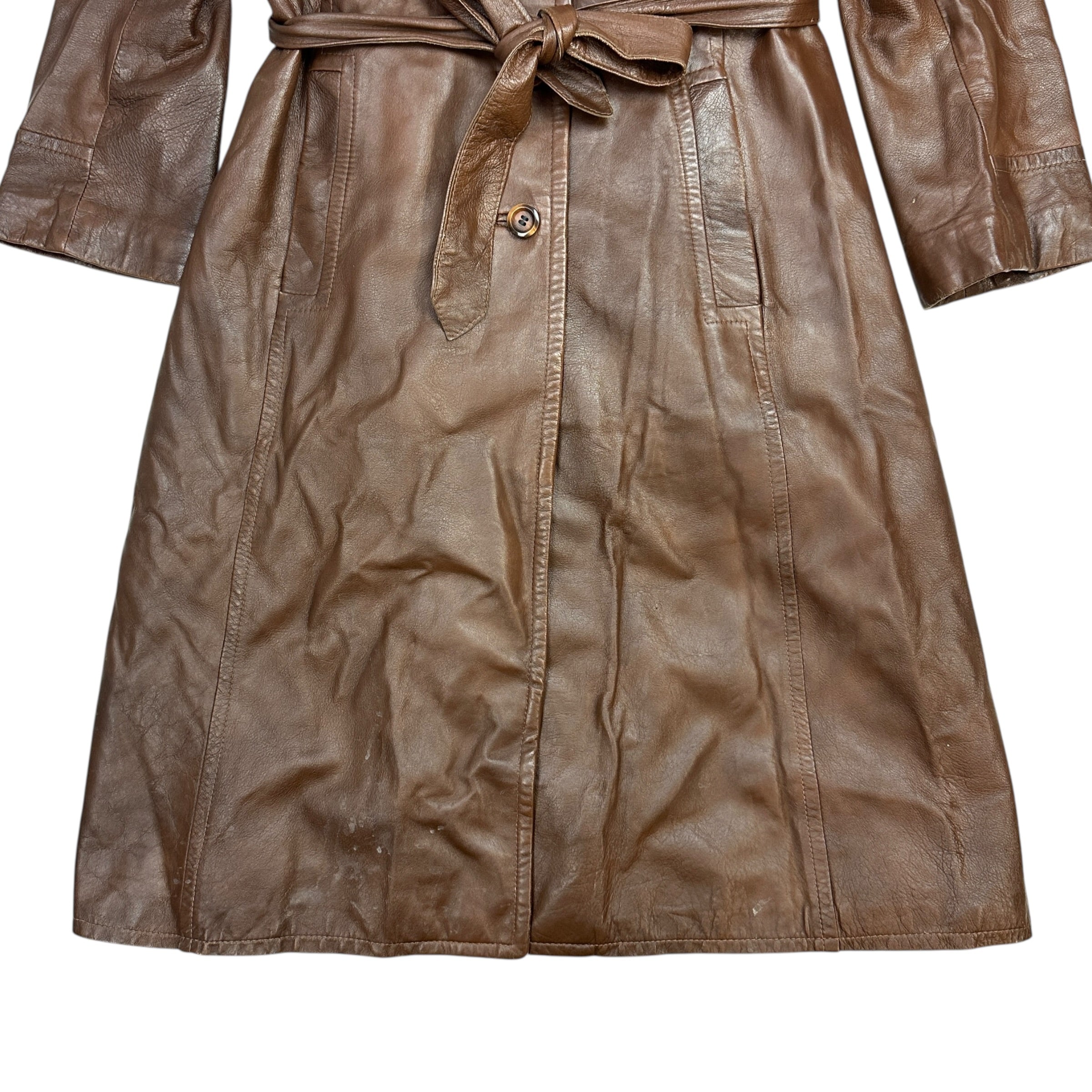 (W) Irving Posluns Leather Trench Coat Chocolate Brown