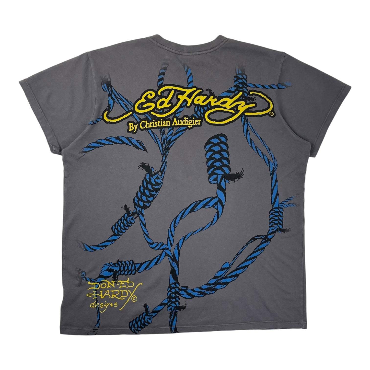 Vintage Y2K Christian Audigier Ed Hardy Rope T-Shirt Grey