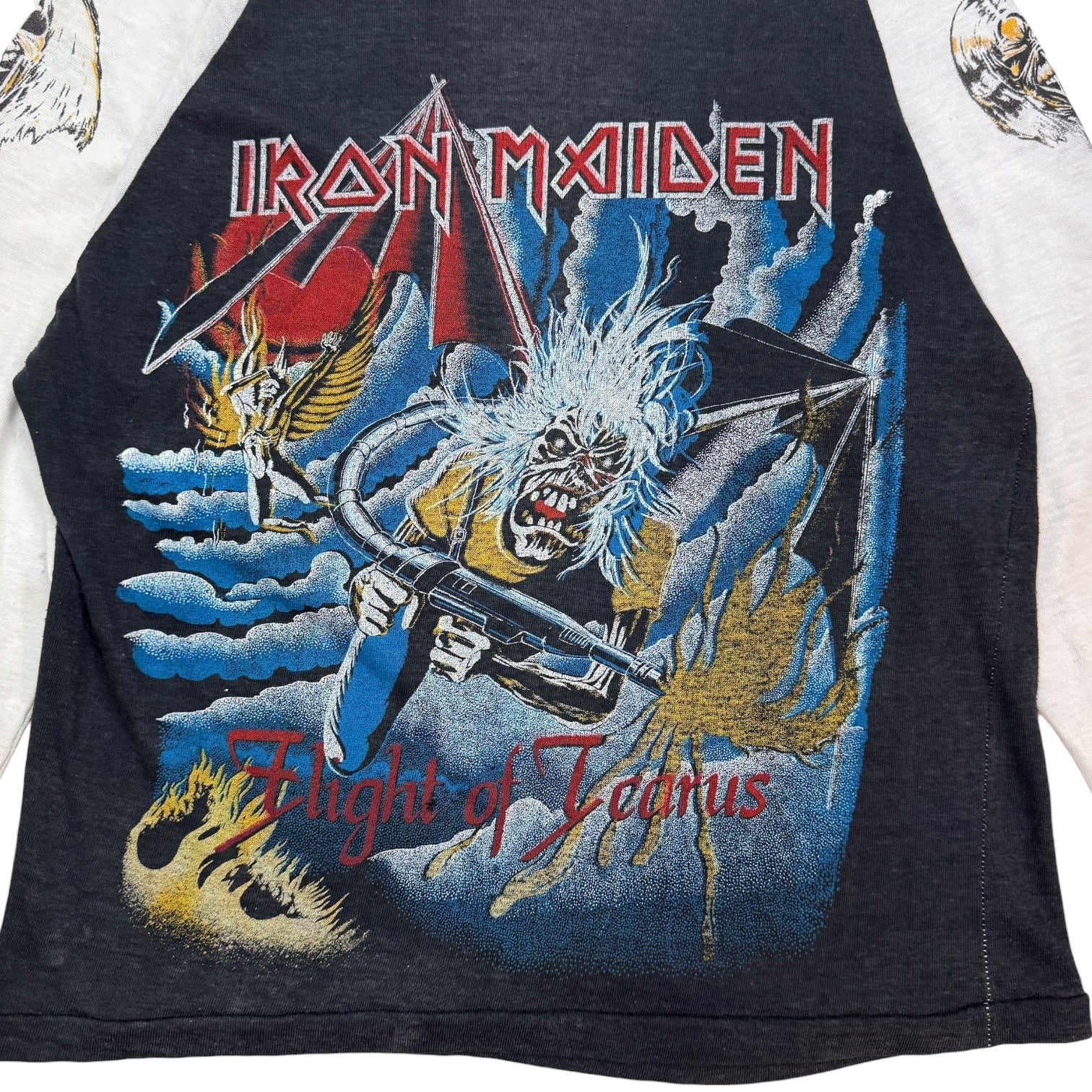 Vintage 80s Iron Maiden Flight Of Icarus Raglan Tee White/Black