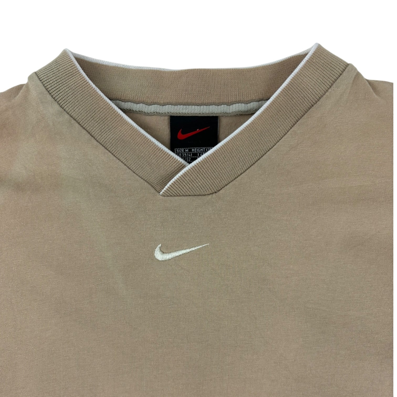 Vintage Y2K Nike Centre Swoosh V-Neck T-Shirt Light Brown