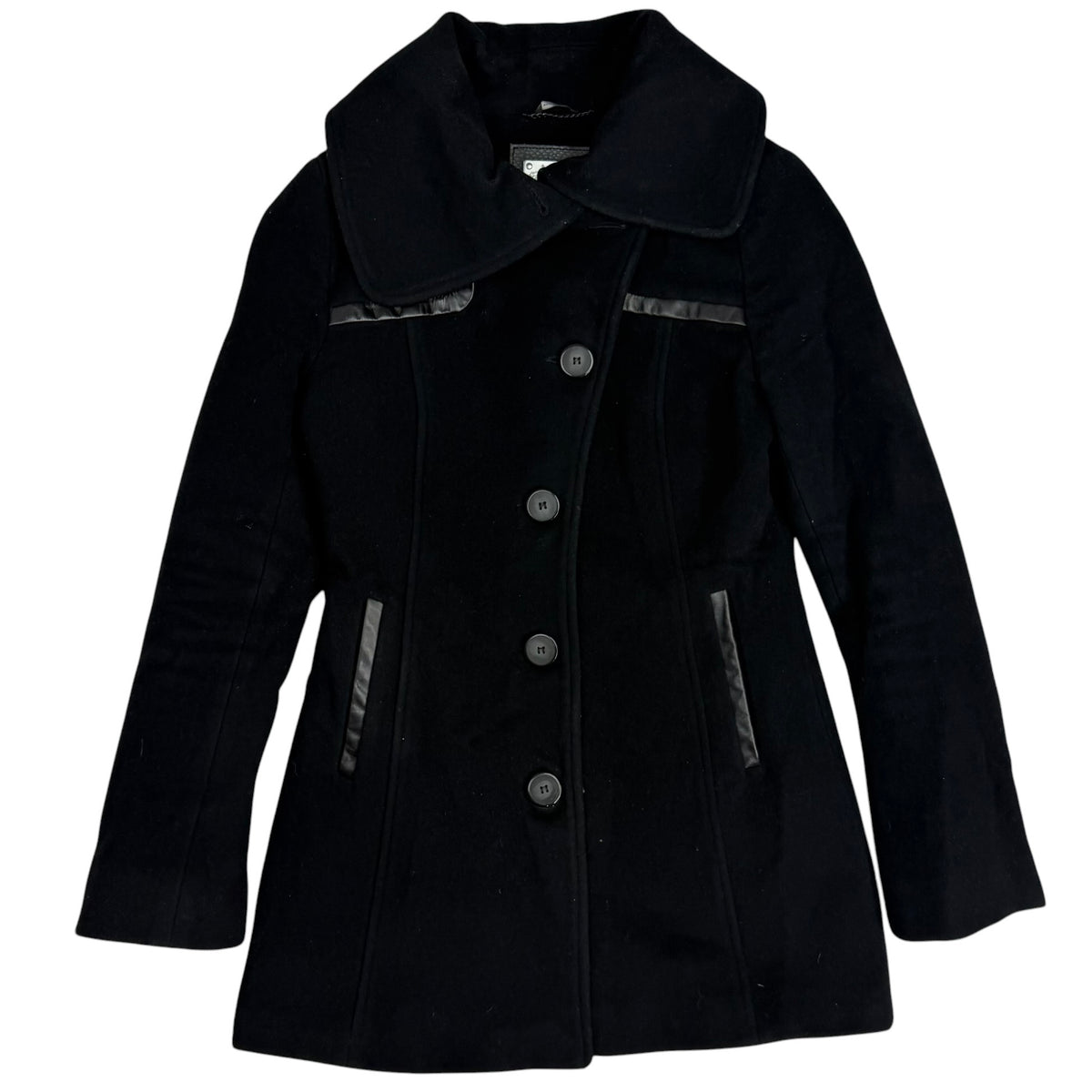 (W) Mackage Wool Leather Trim Peacoat Black