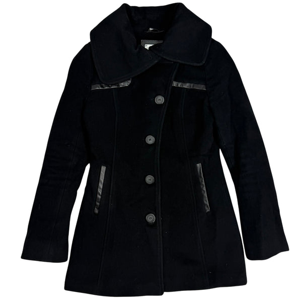 (W) Mackage Wool Leather Trim Peacoat Black