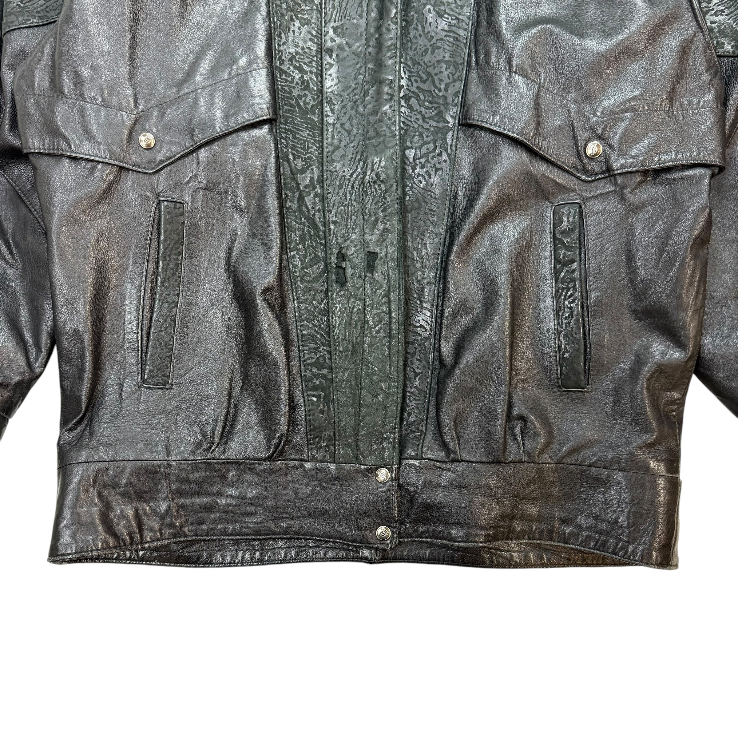 Vintage Animal Print Leather Jacket Black