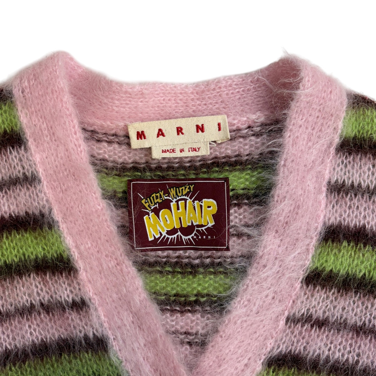 Marni Brushed Mohair Cardigan Swearer Pink/Green