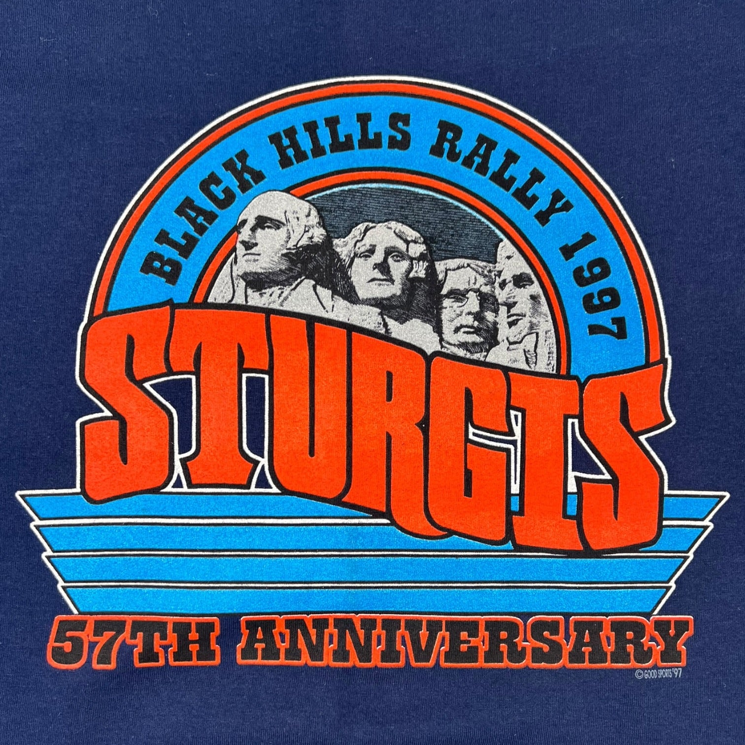 Vintage 1997 Sturgis 57th Anniversary Buffalo Skull T-Shirt Navy