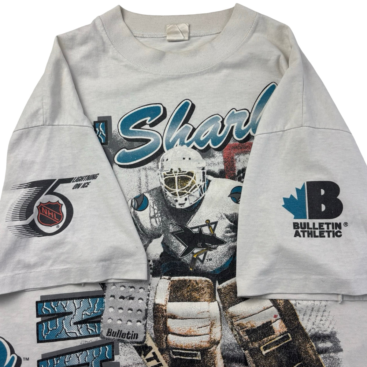 1991 Bulletin Athletic San Jose Sharks AOP T-Shirt White