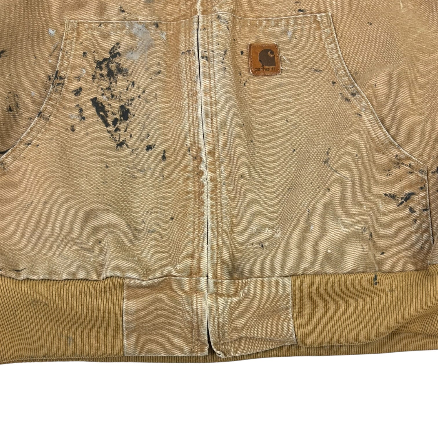 Vintage Carhartt Paint Splattered Hooded Workwear Jacket Tan