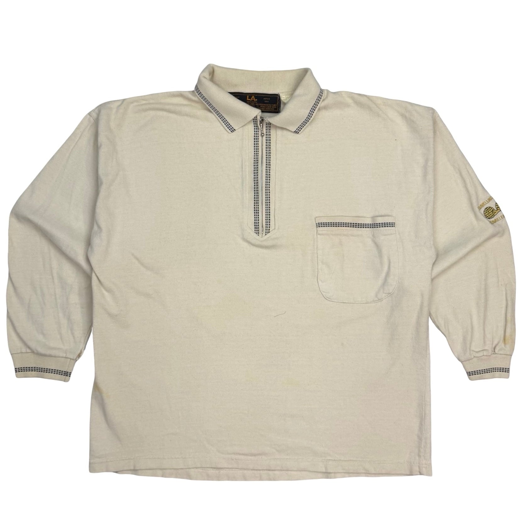 Vintage Traveling & Working Embroidered Quarter Zip Polo Beige
