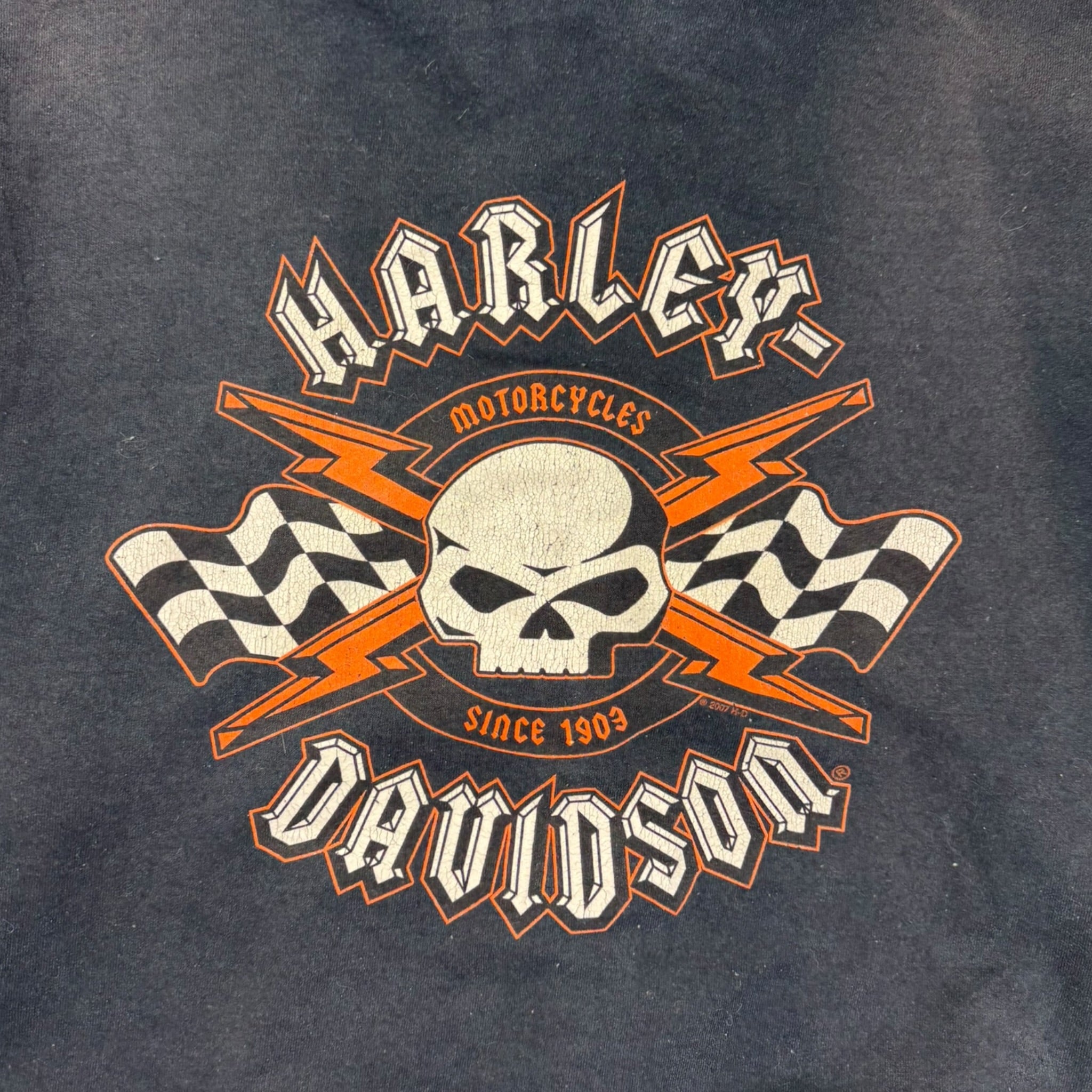 2007 Harley Davidson Skull Zip Up Hoodie Faded Black