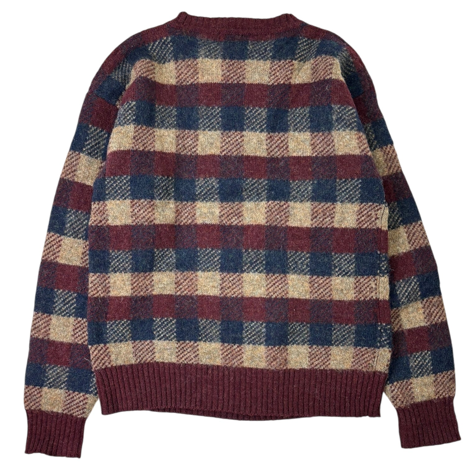 Vintage Christian Dior Wool Plaid Knit Sweater Burgundy
