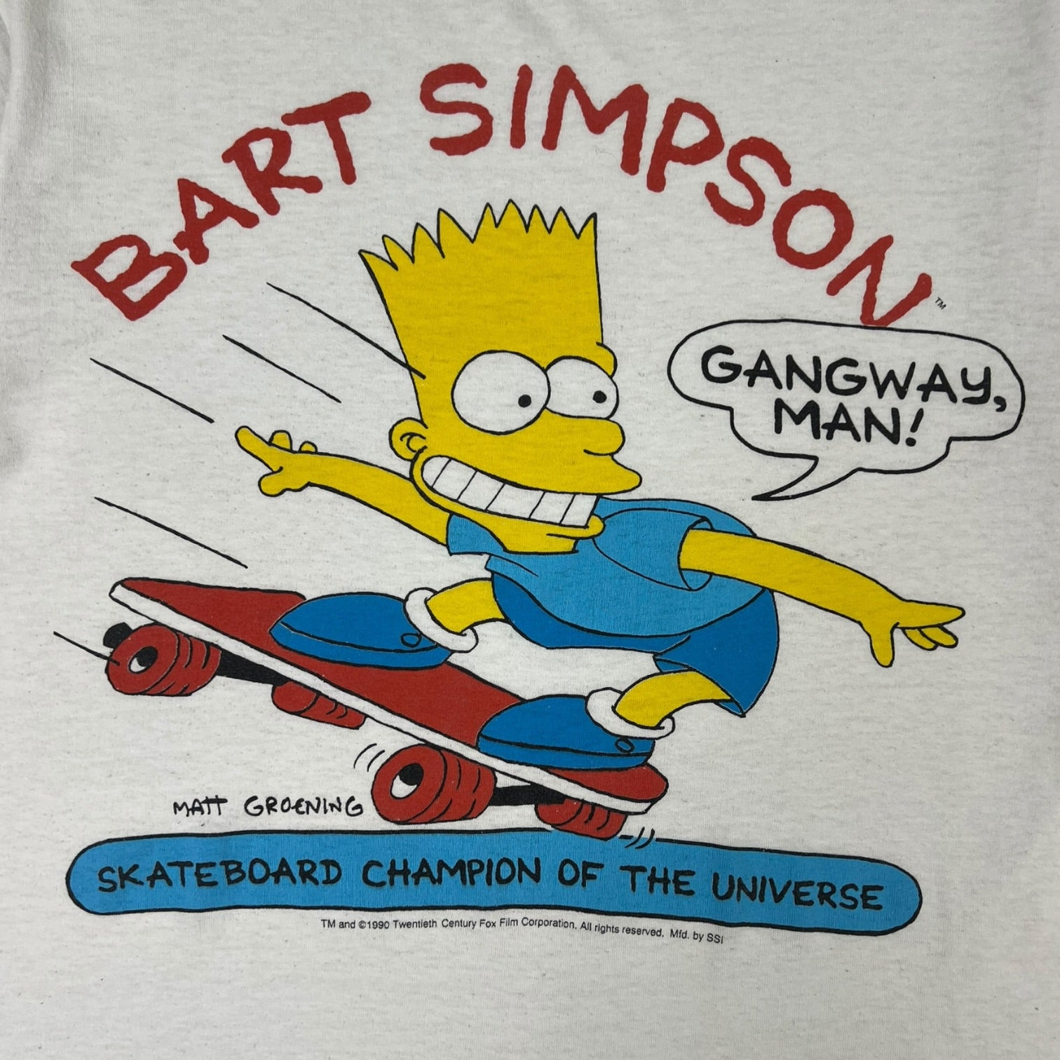 Vintage 1990 Bart Simpson “ Skateboard Champion of the Universe” T-Shirt White