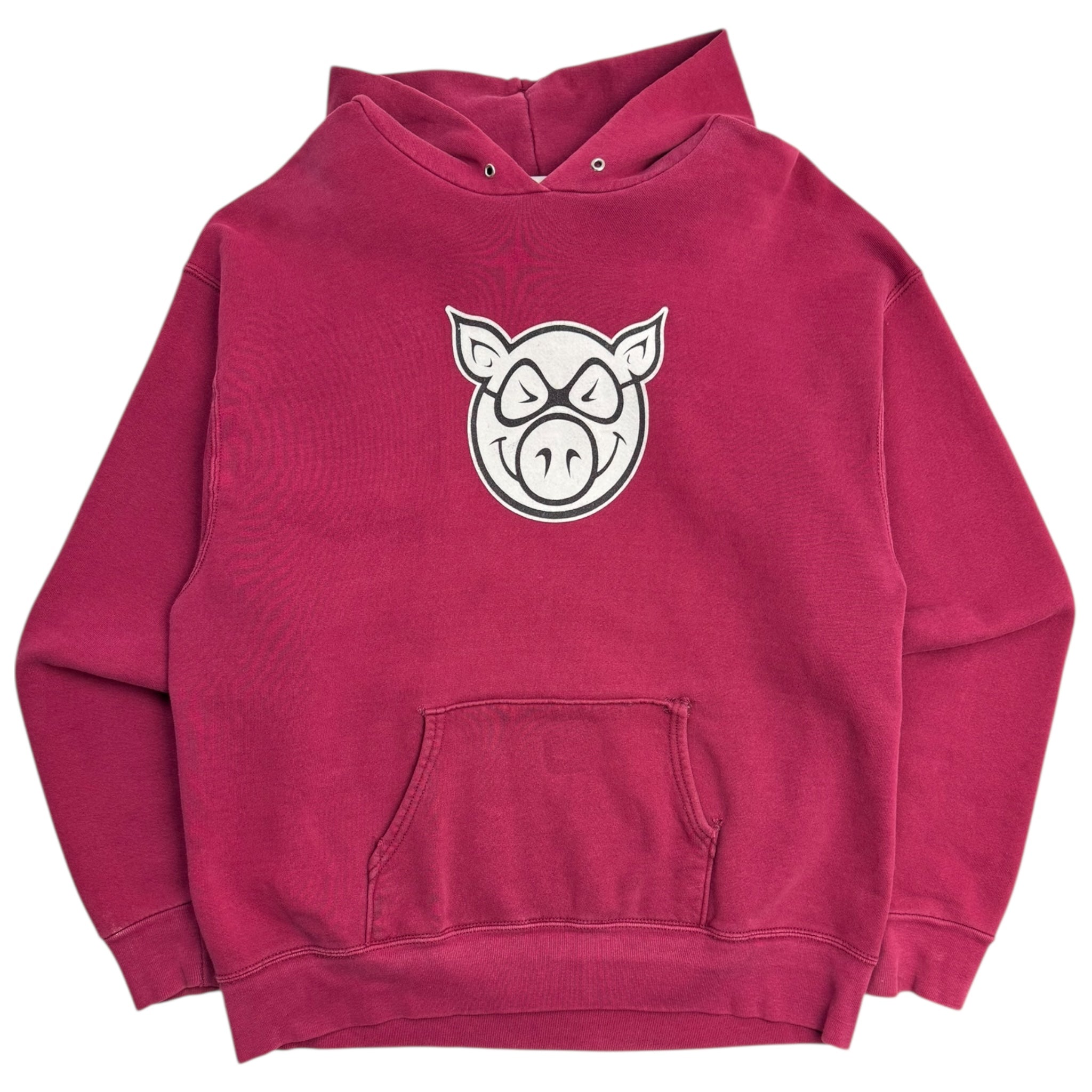 Vintage Y2K Pig Wheels Skateboard Hoodie Burgundy