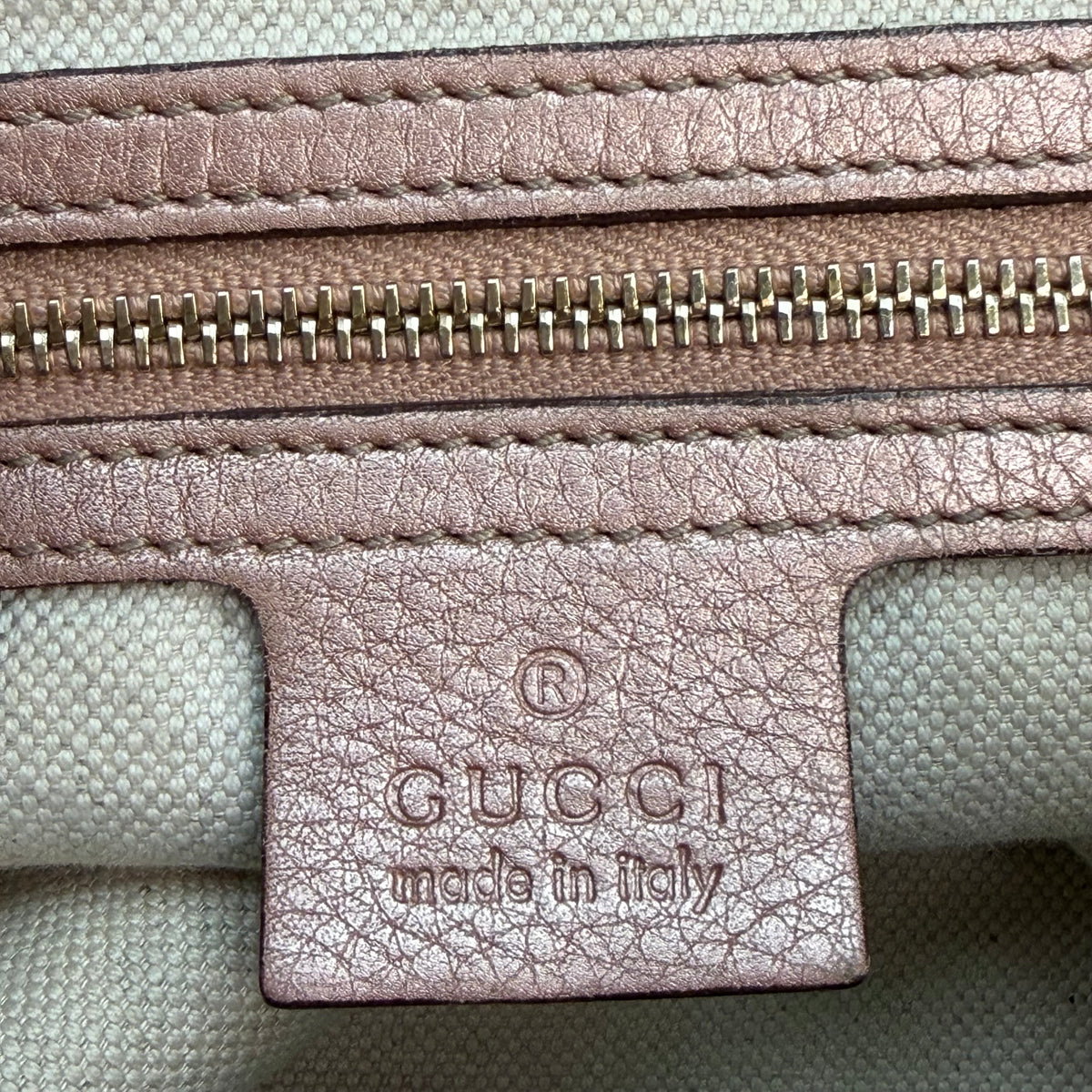 (W) Gucci GG Canvas Bella Flap Satchel Bag Beige/Pink