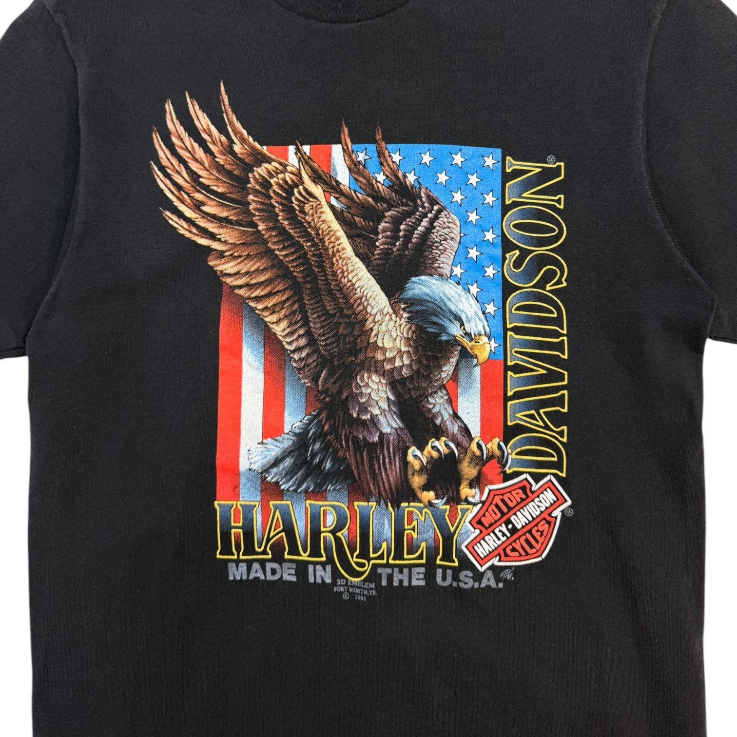 1991 Harley Davidson Eagle 3D Emblem Daytona Beach T-Shirt Black