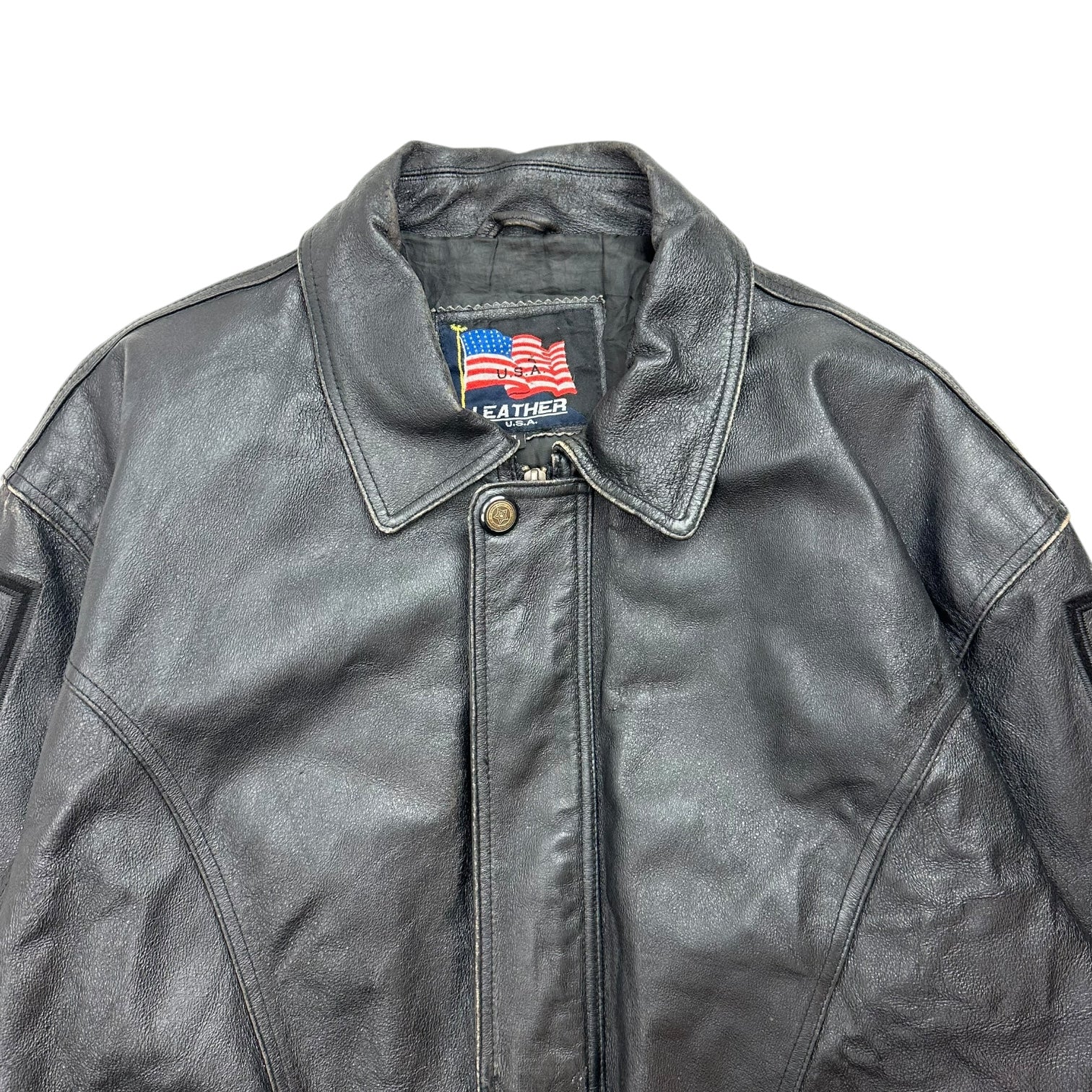 Vintage U.S.A Eagle Flag Leather Bomber Jacket Black