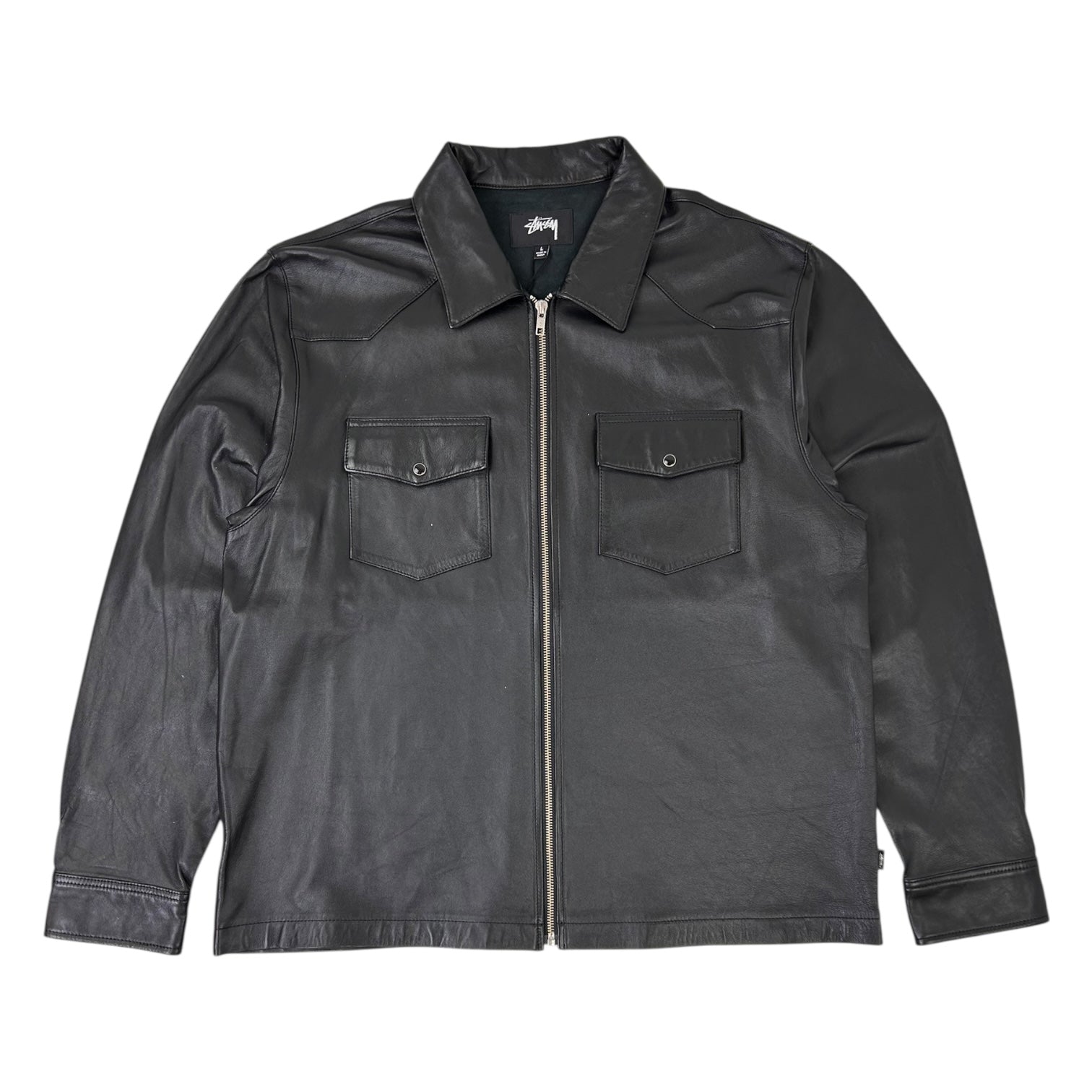 Stussy Leather Western Zip Up Jacket Black