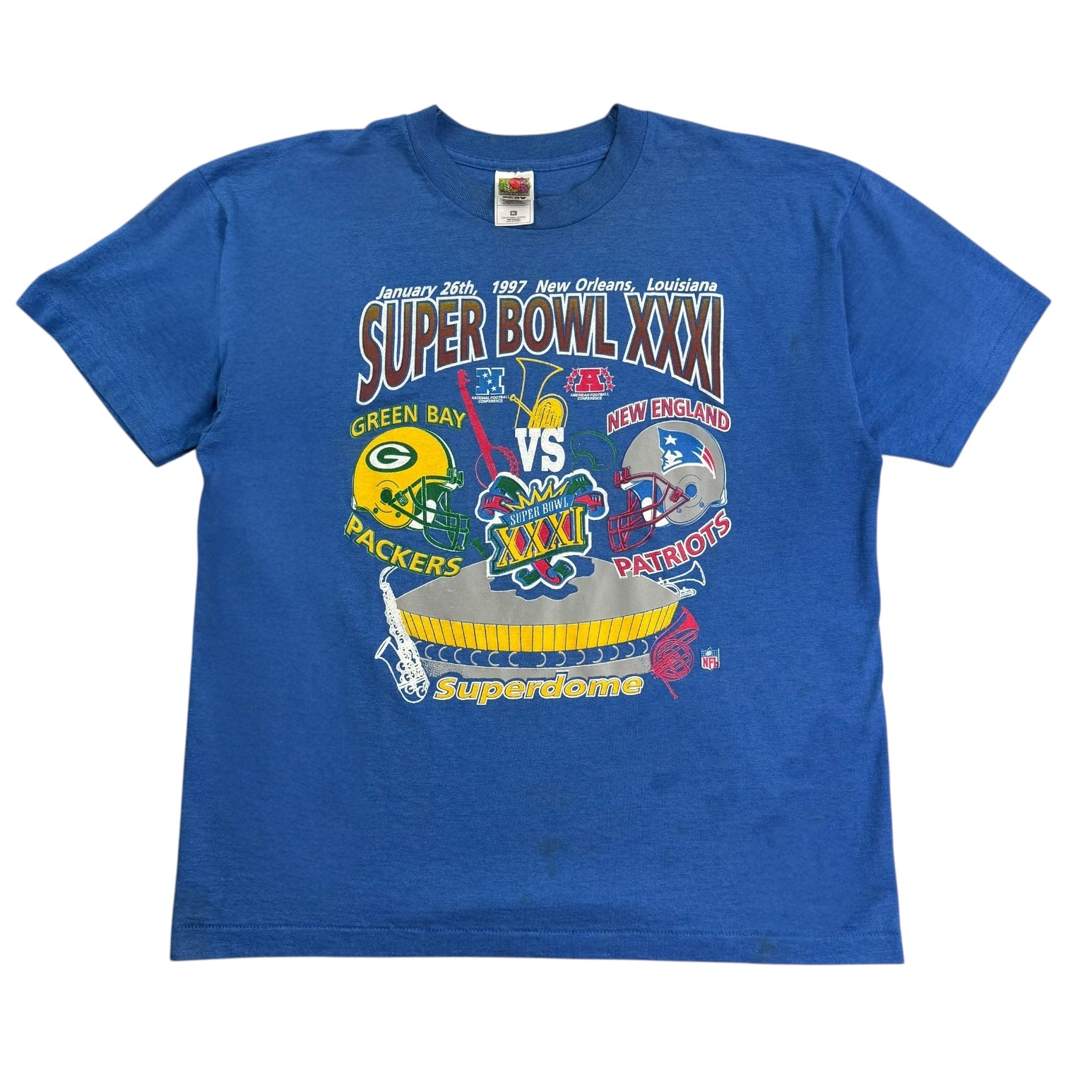 1996 Super Bowl XXXI Packers Vs Patriots Tee Blue