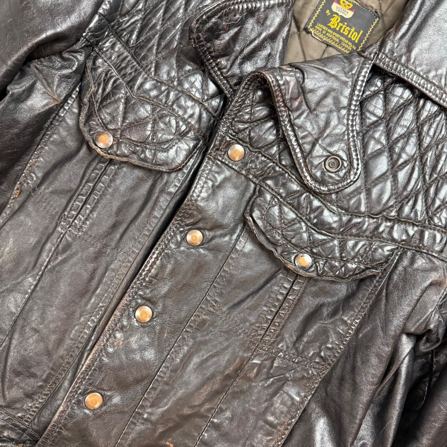 Vintage Bristol Diamond Stitch Leather Jacket Faded Black