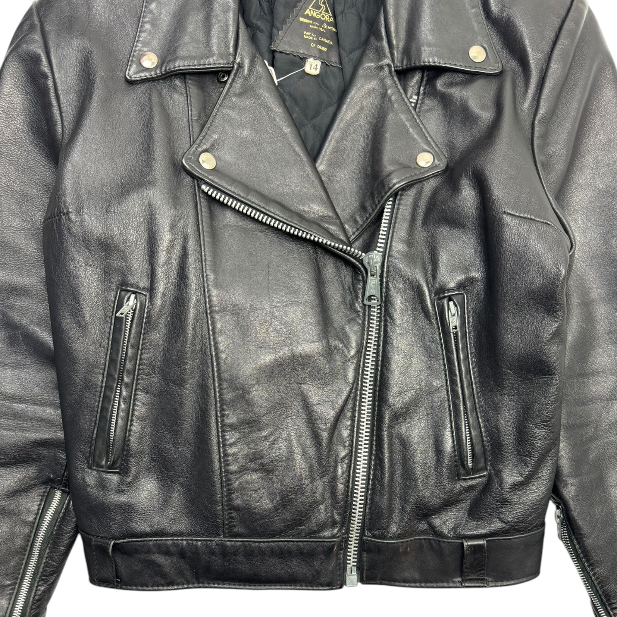 Vintage Angora Leather Biker Jacket Black