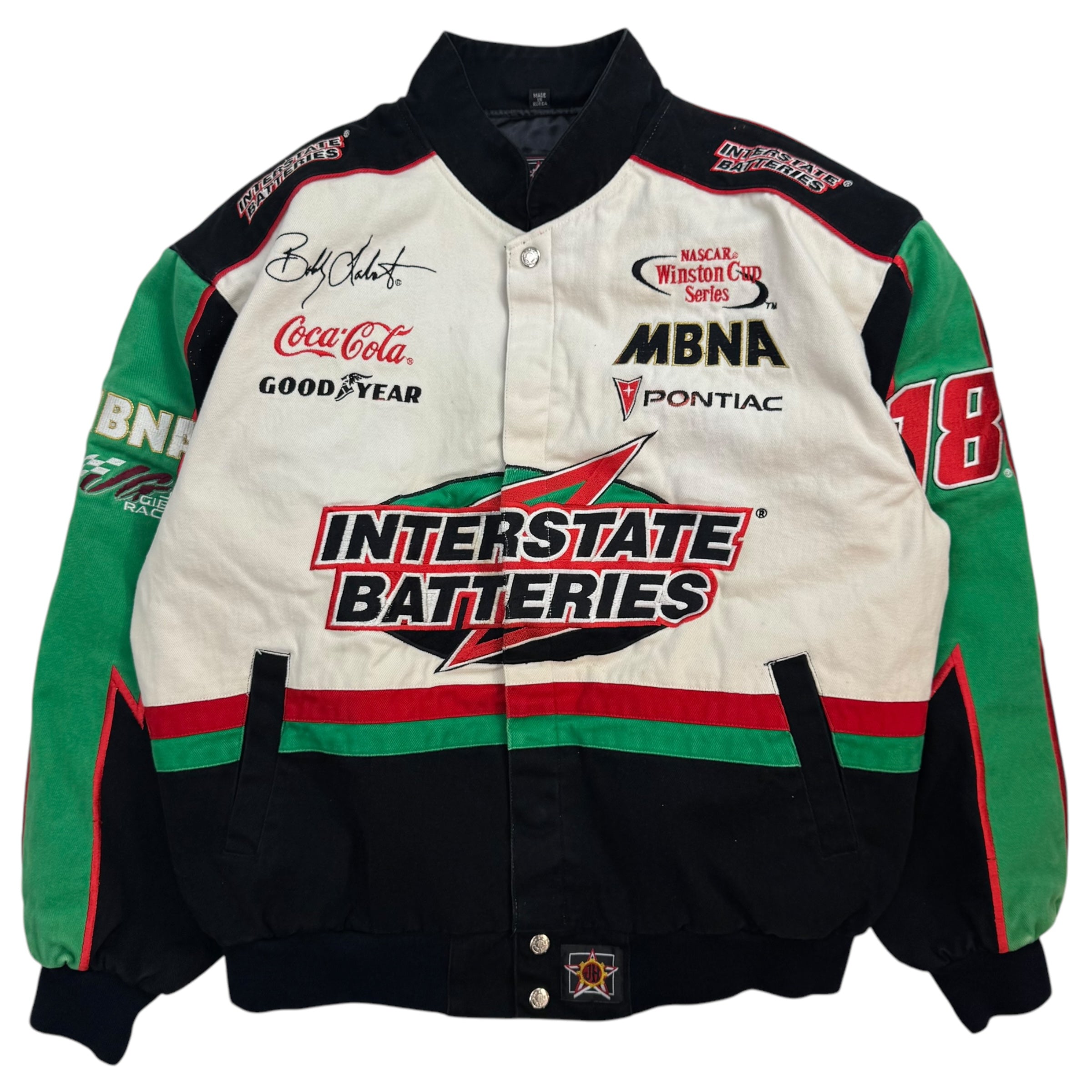 Vintage Jeff Hamilton NASCAR Interstate Batteries Bobby Labonte Racing Jacket Tricolor