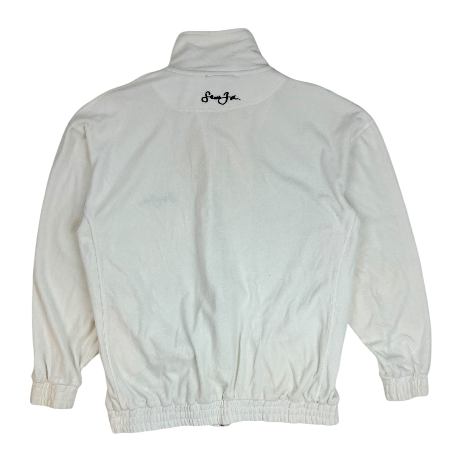 Vintage Y2K Sean John Velour Zip-Up Sweater White