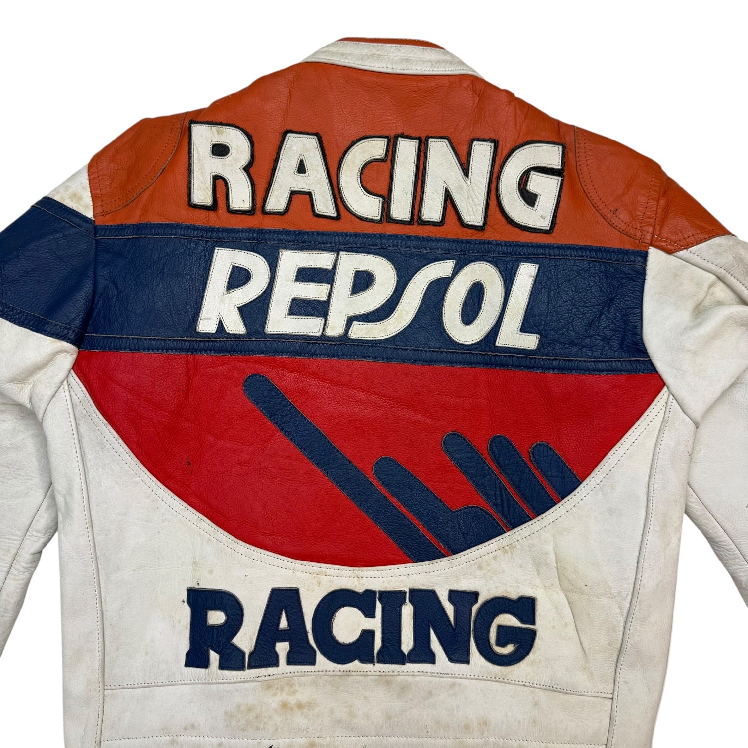 Vintage Repsol Leather Racing Jacket Orange/White