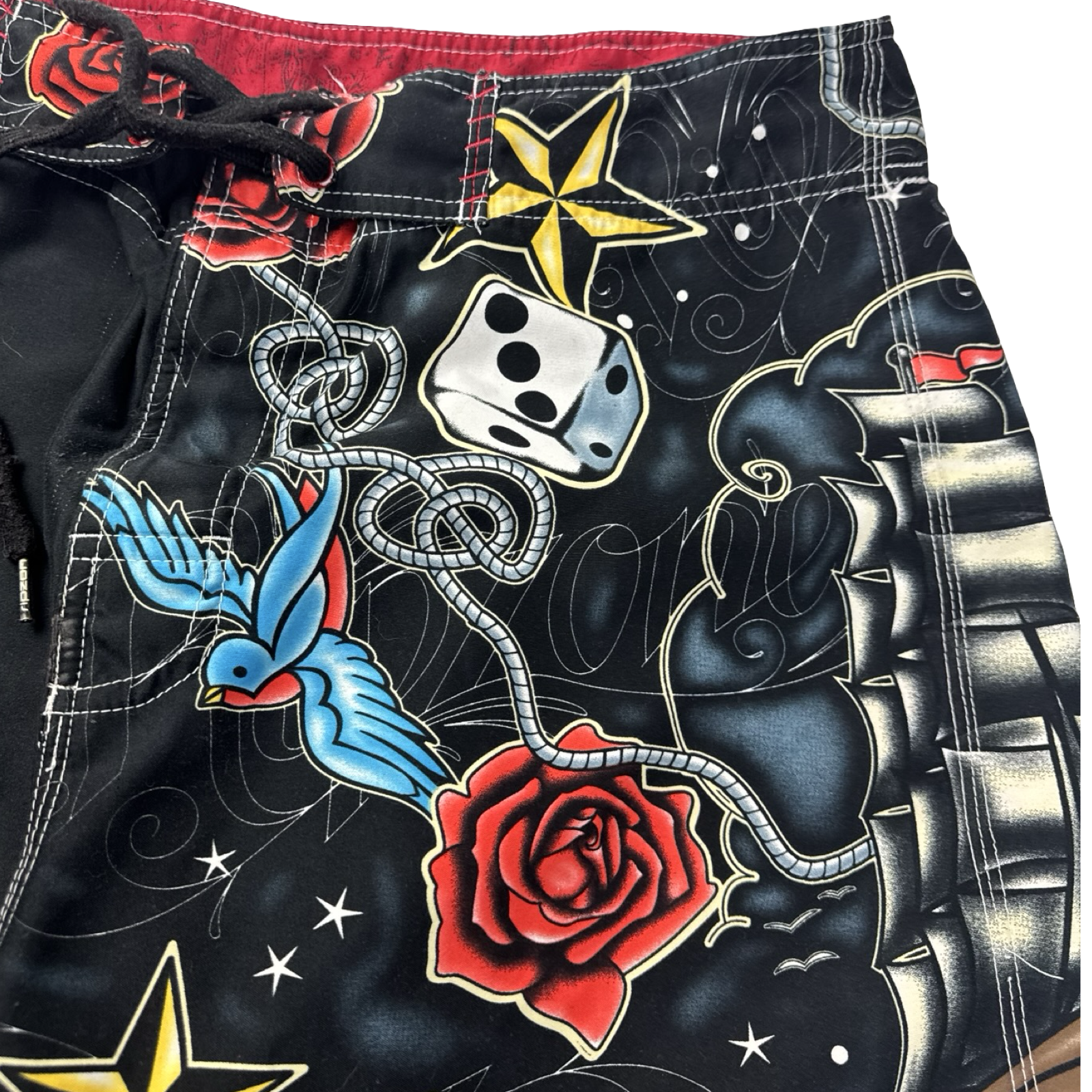 Vintage Y2K Ripzone Tattoo Board Shorts Black