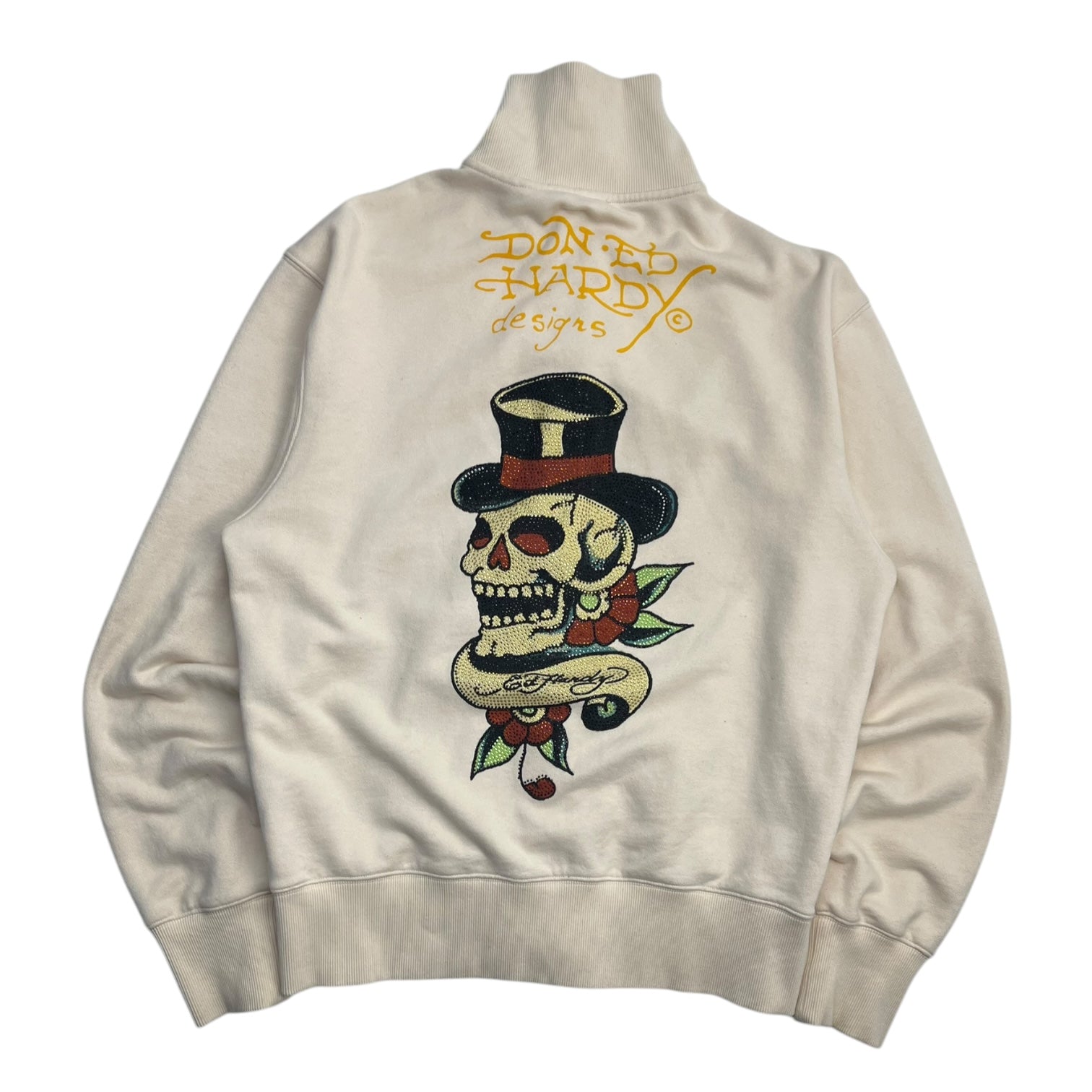 Vintage Y2K Ed Hardy Bedazzled Skull/Top Hat Zip-Up Jacket