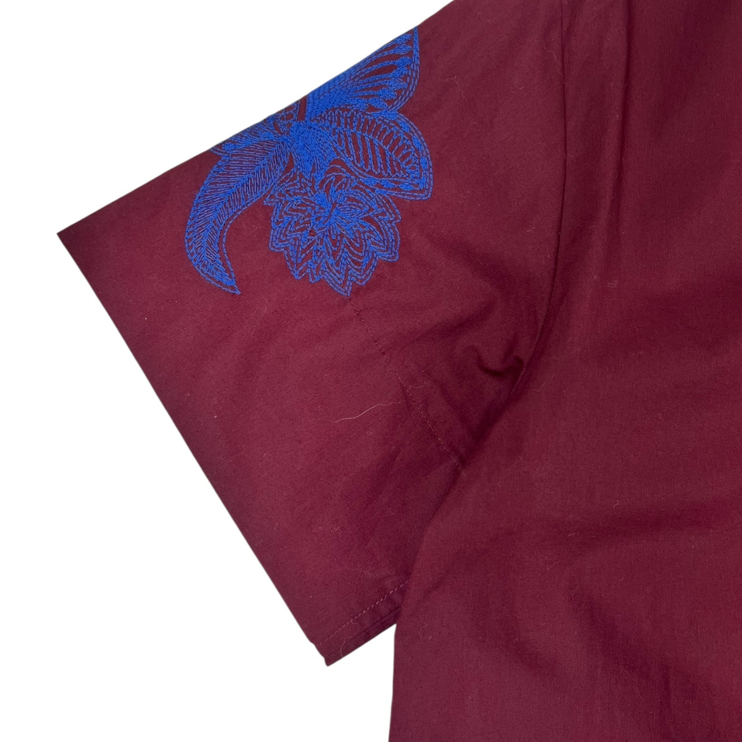 (W) Acne Studios Embroidered Floral Camp Button Up Burgundy