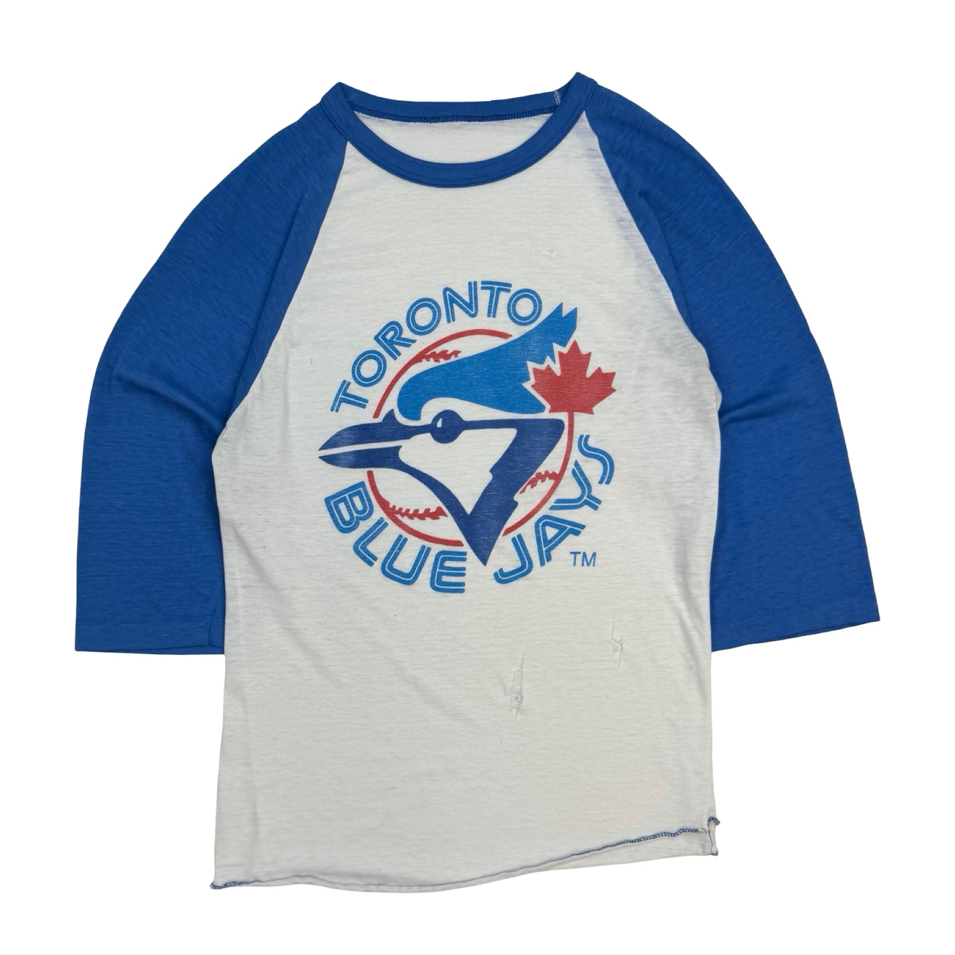 Vintage Toronto Blue Jays Raglan 3/4 Sleeve Baseball Shirt White/Blue