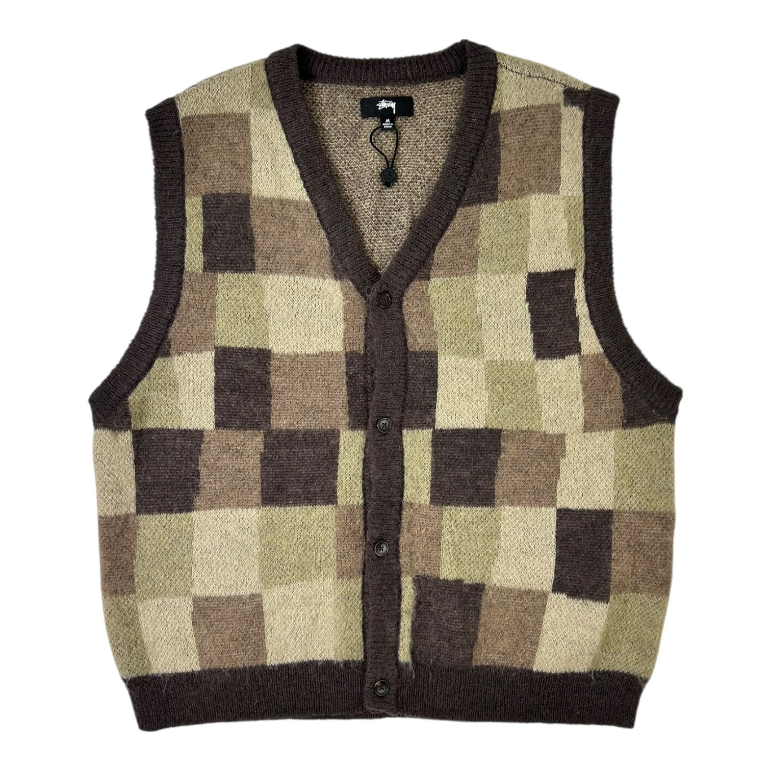 Stussy Wobbly Check Sweater Vest Brown