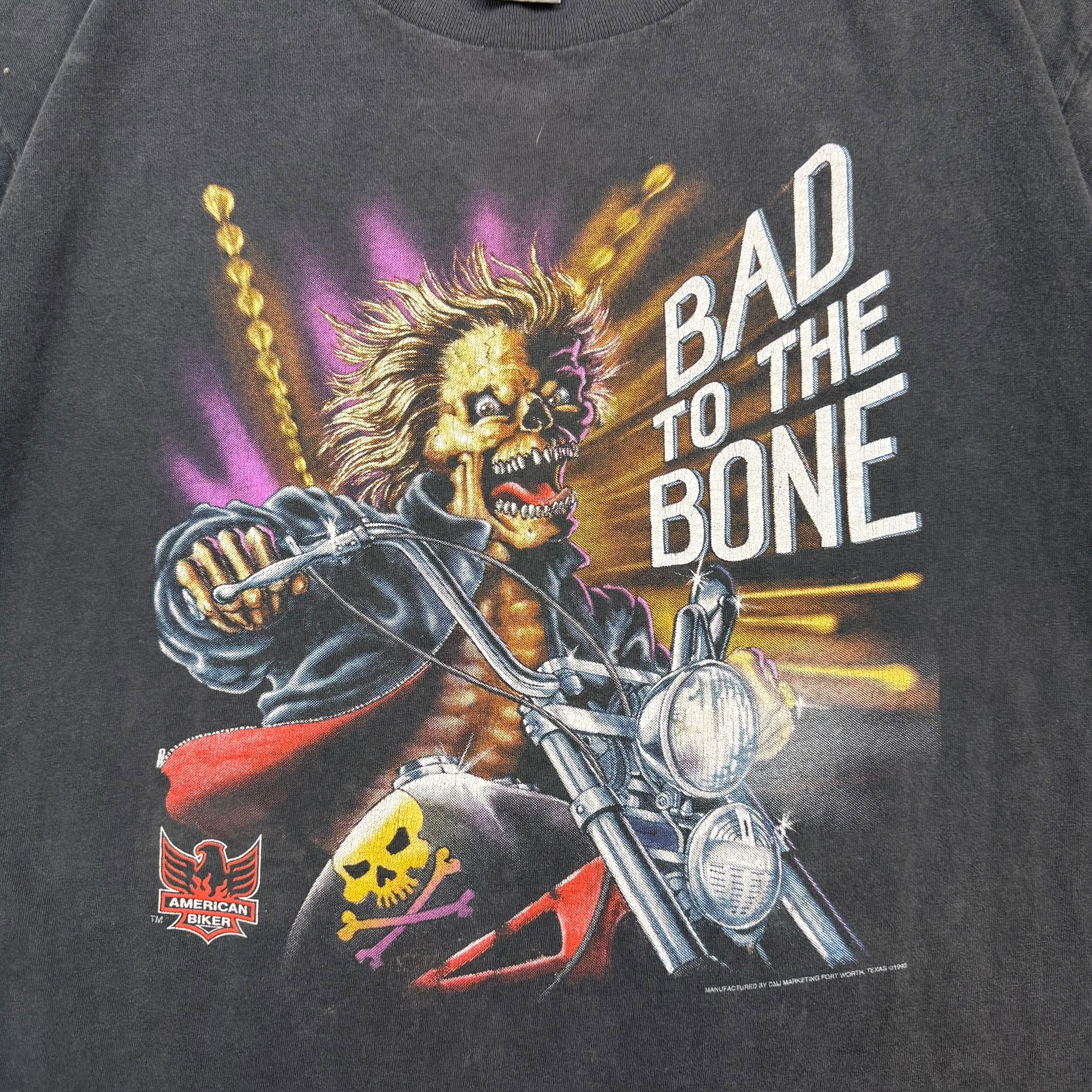 Vintage 3D Emblem ‘Bad To The Bone’ Tee Black