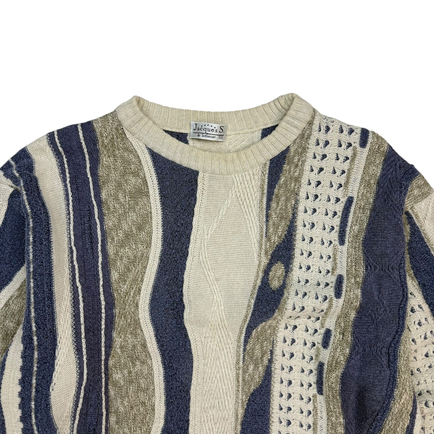 Vintage Jacques S Cable Knit Sweater White/Blue
