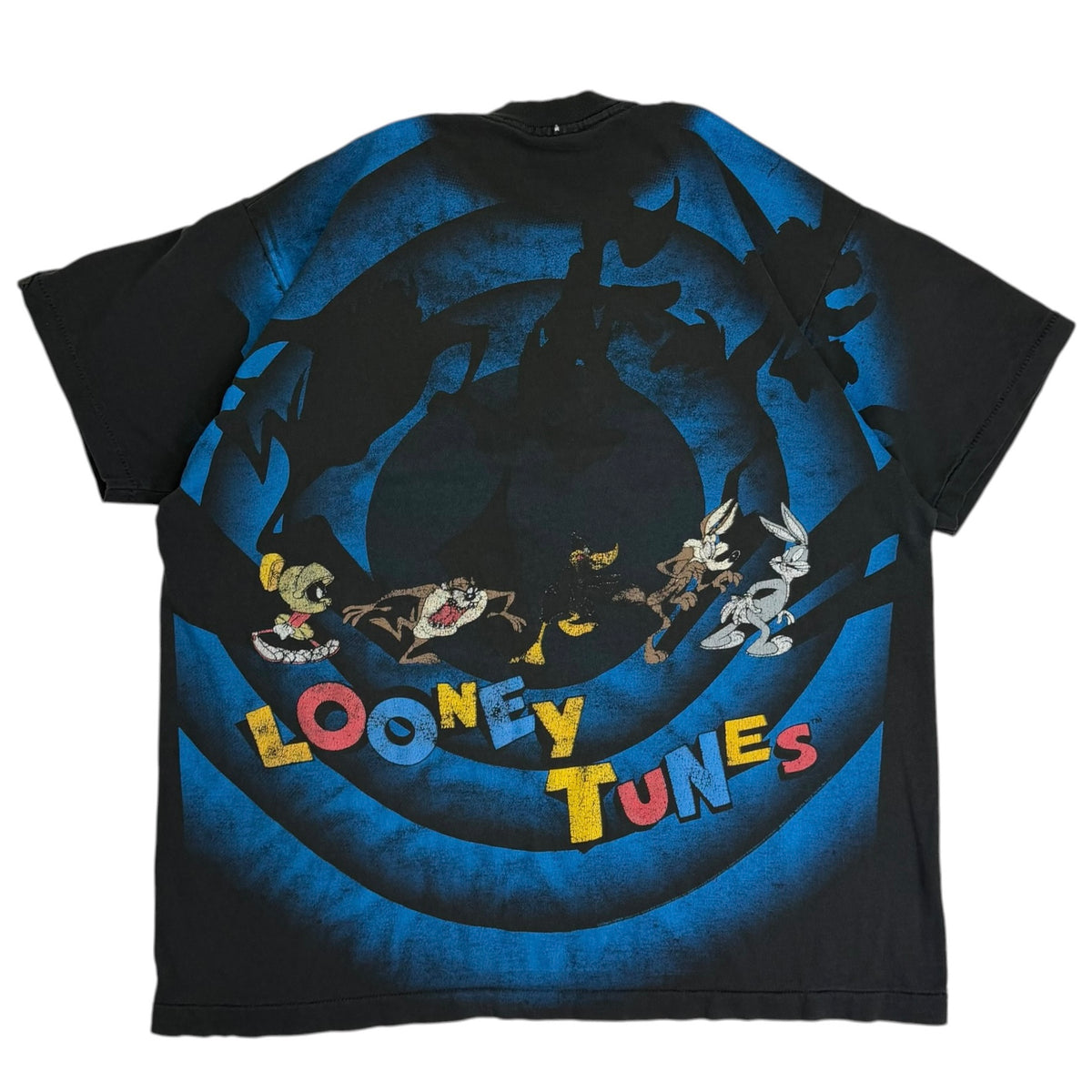 1992 Looney Tunes All Over Print Distressed Tee Faded Black/Blue