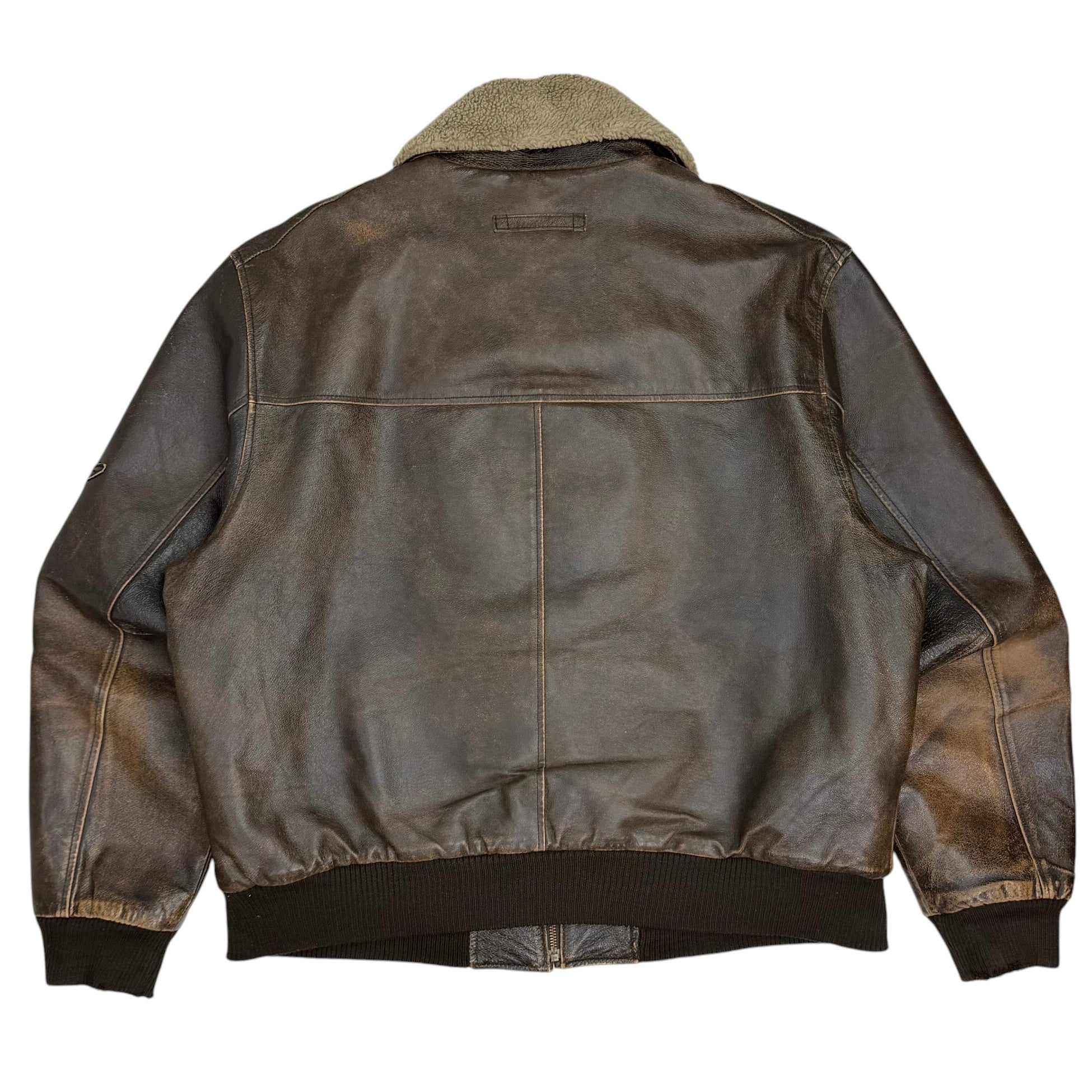 Vintage Denver Hayes Shearling Collar Leather Bomber Jacket Brown