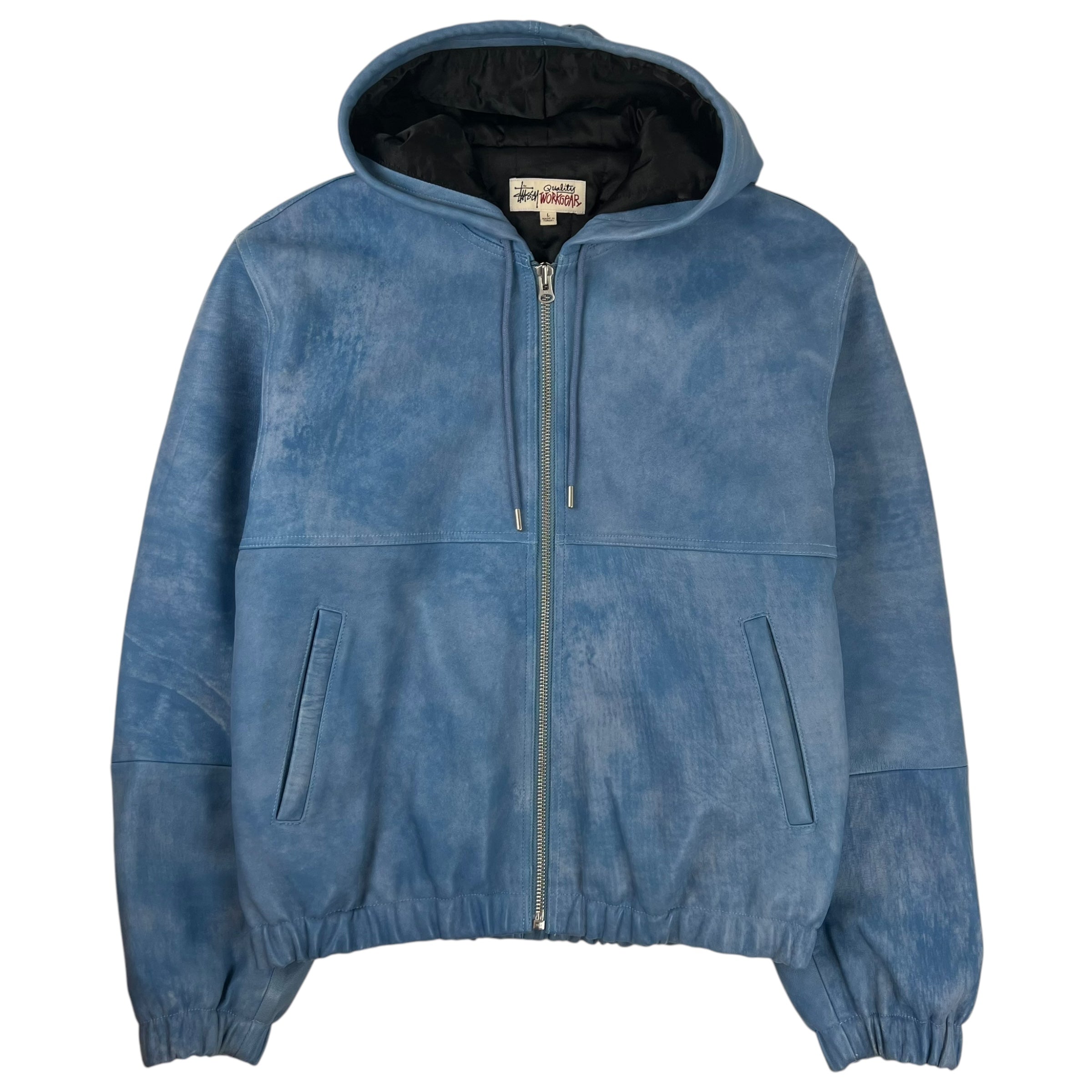 Stussy WorkGear Stonewash Leather Zip-Up Jacket Blue