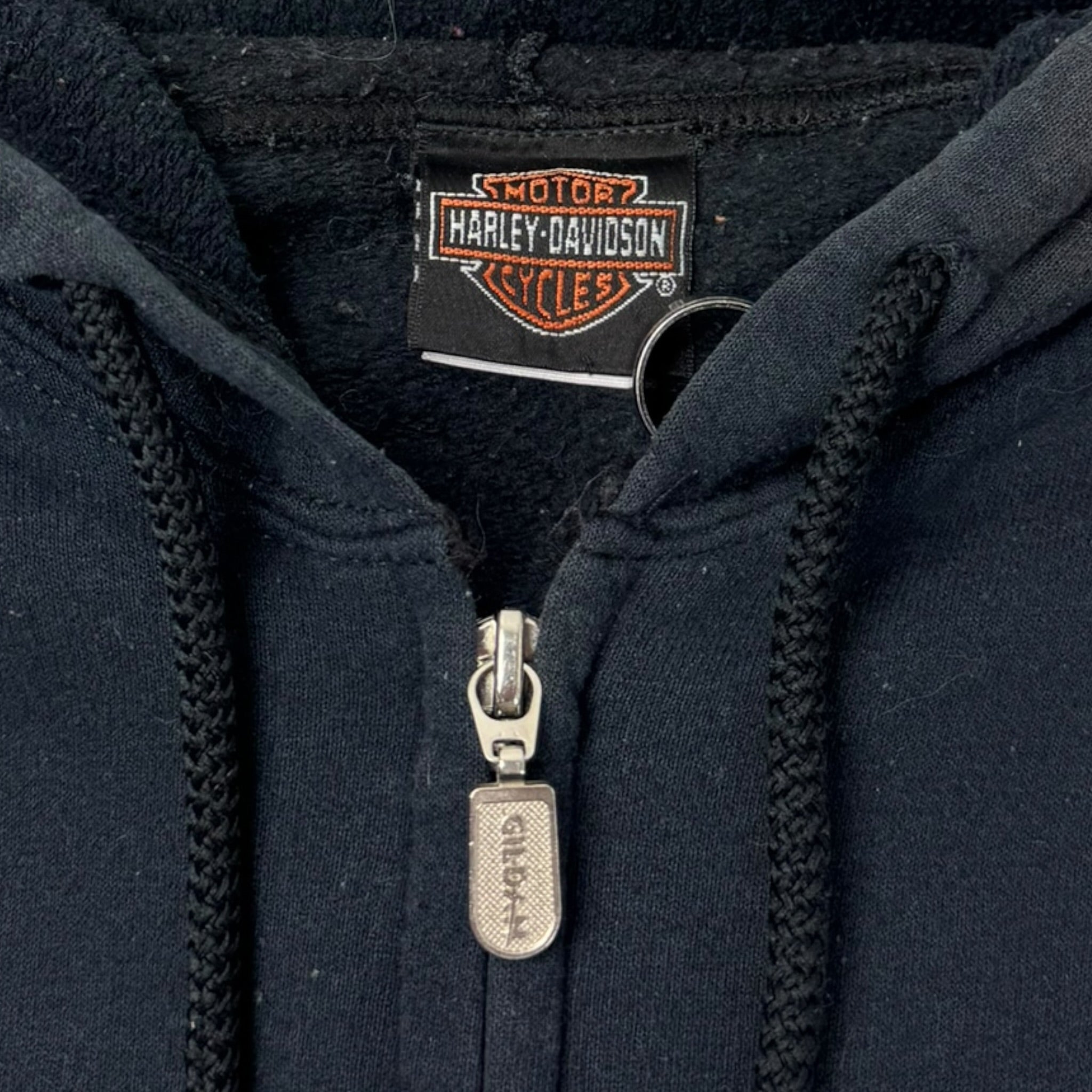 2007 Harley Davidson Skull Zip Up Hoodie Faded Black