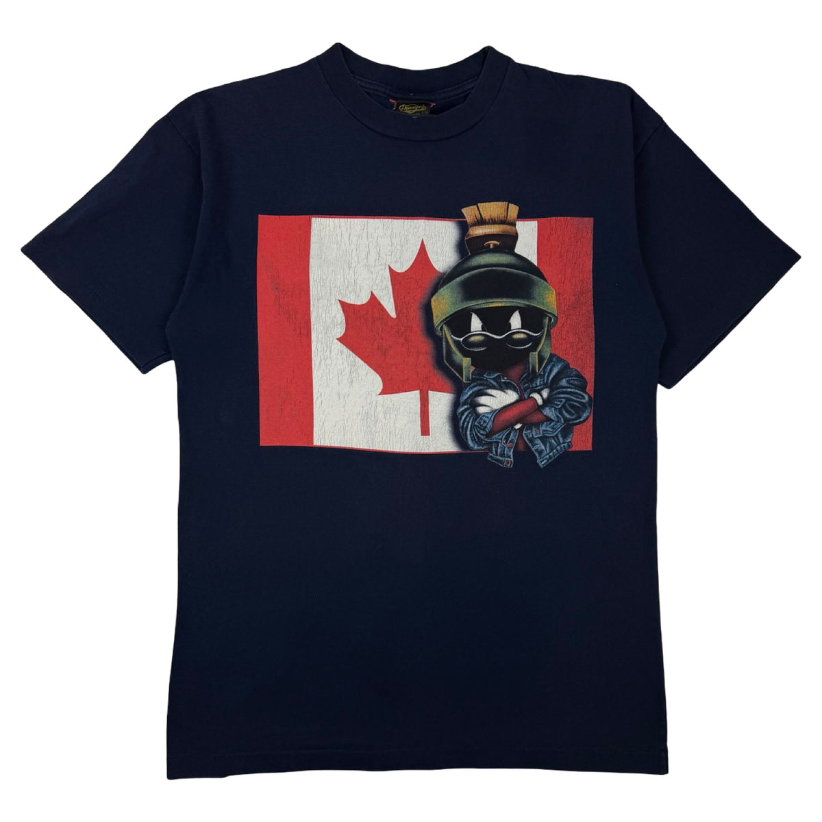 Vintage Marvin the Martian the Biker Canadian Flag T-Shirt Navy