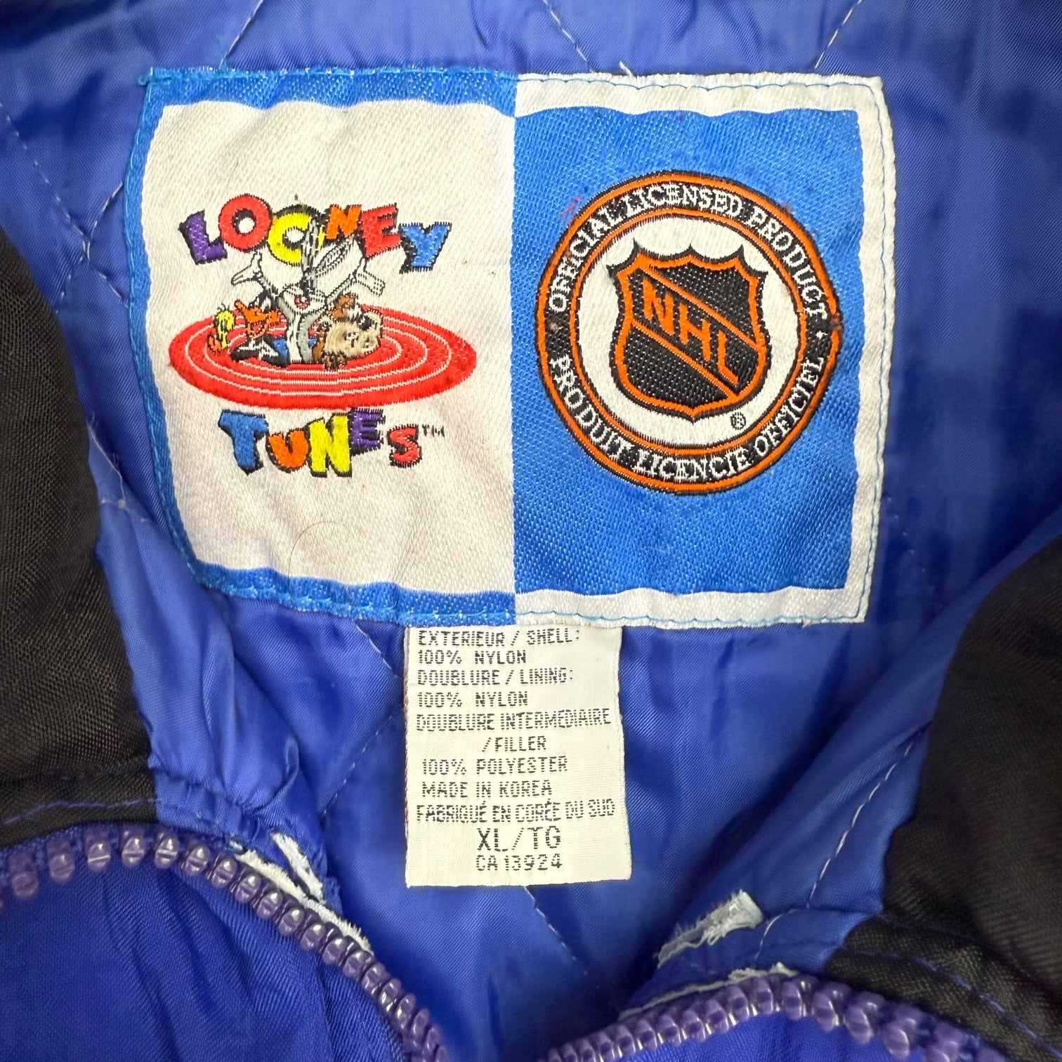Vintage Looney Tunes Toronto Maple Leafs Tazmanian Devil Anorak Jacket Blue/Black