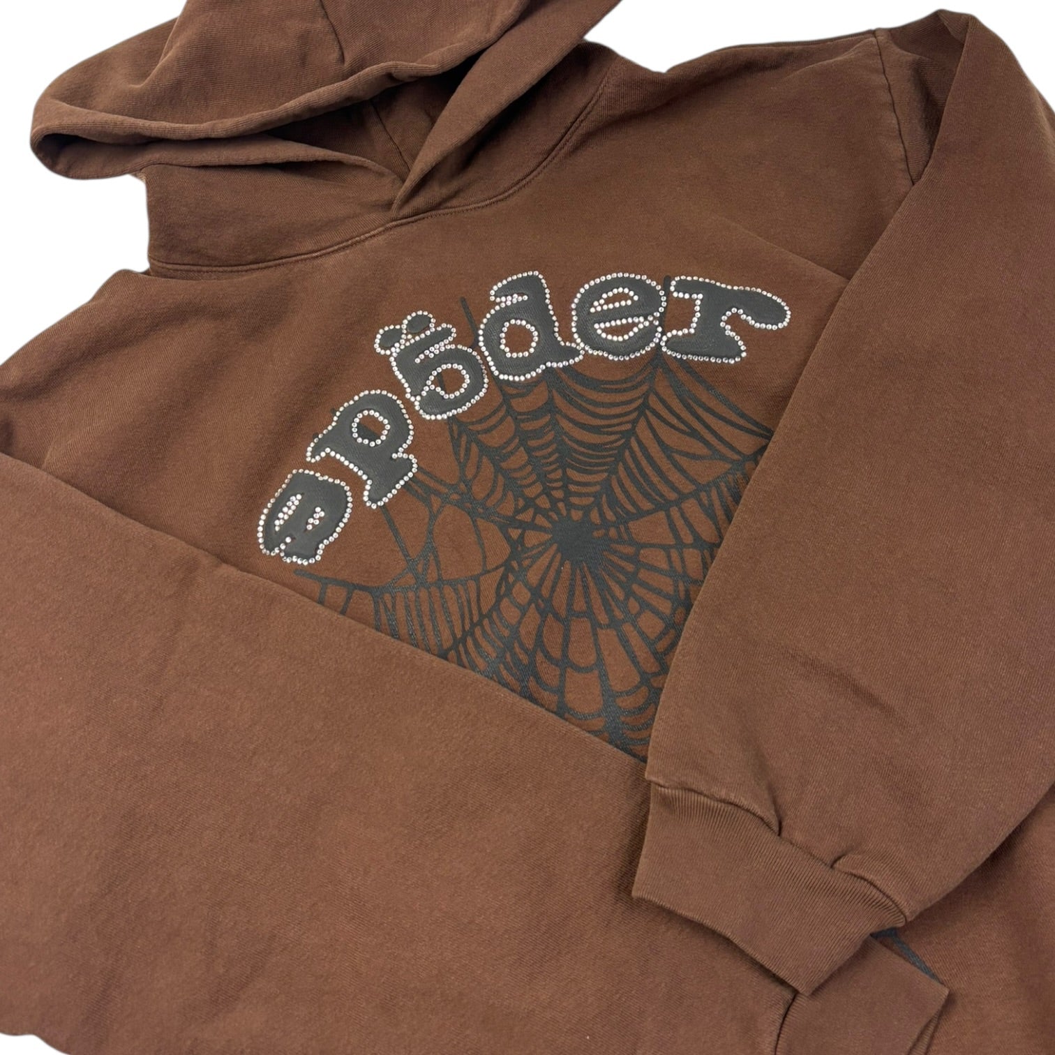 Sp5der x Travis Scott ComplexCon Exclusive Rhinestone Web Hoodie Brown