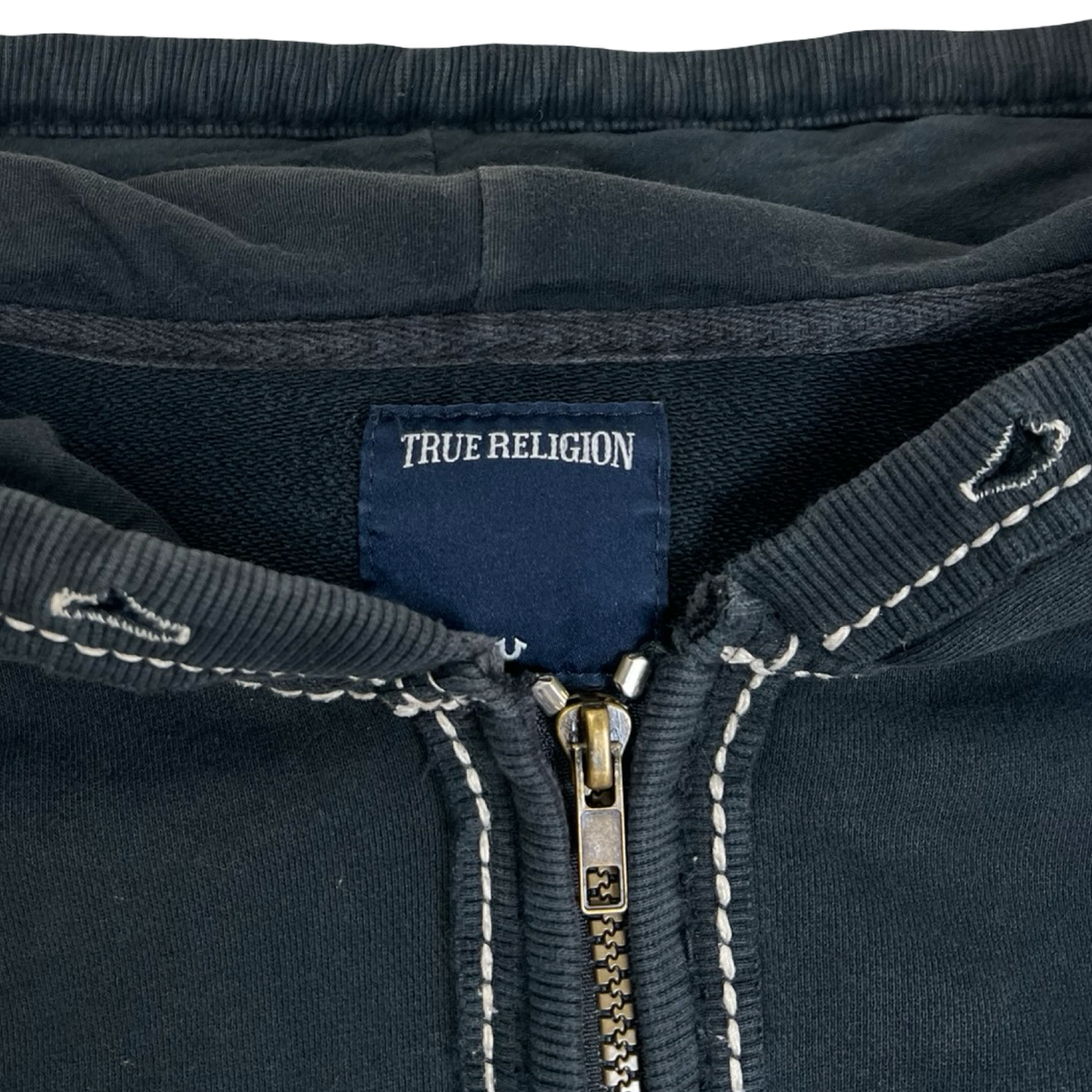True Religion Big T Contrast-Stitch Zip-Up Hoodie