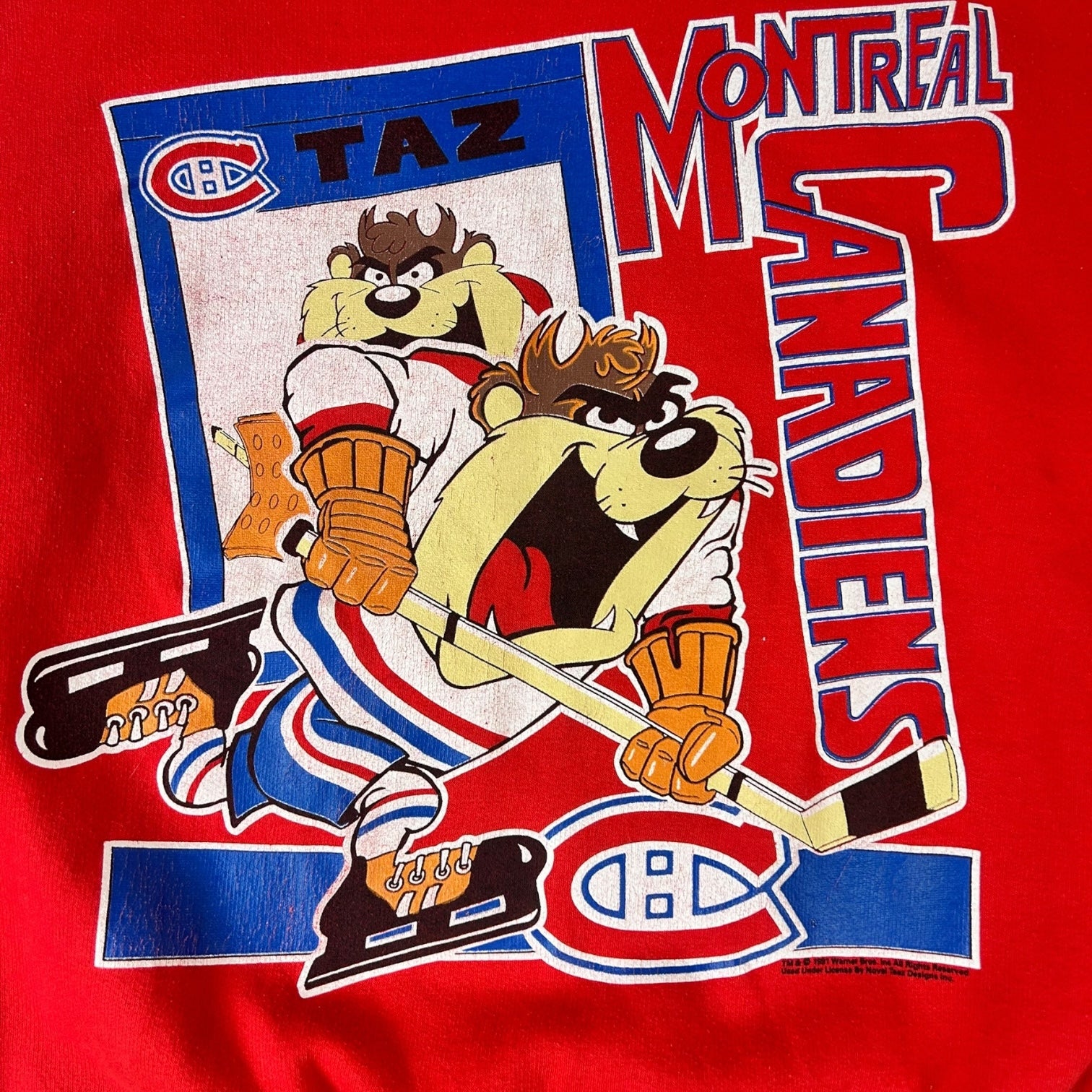1991 Montreal Canadiens Taz Crewneck Sweater Red