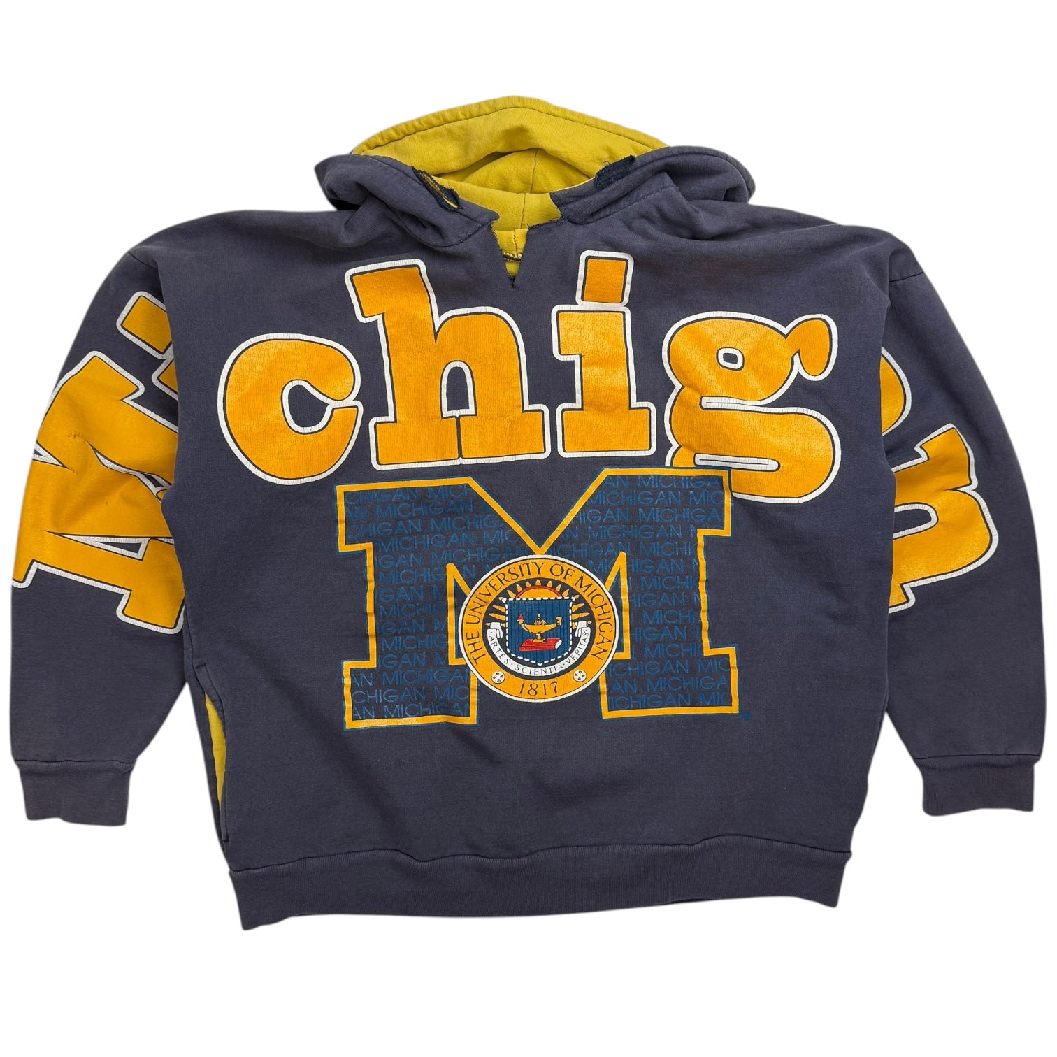 Vintage Michigan Shoulder Graphic Hoodie Navy Blue