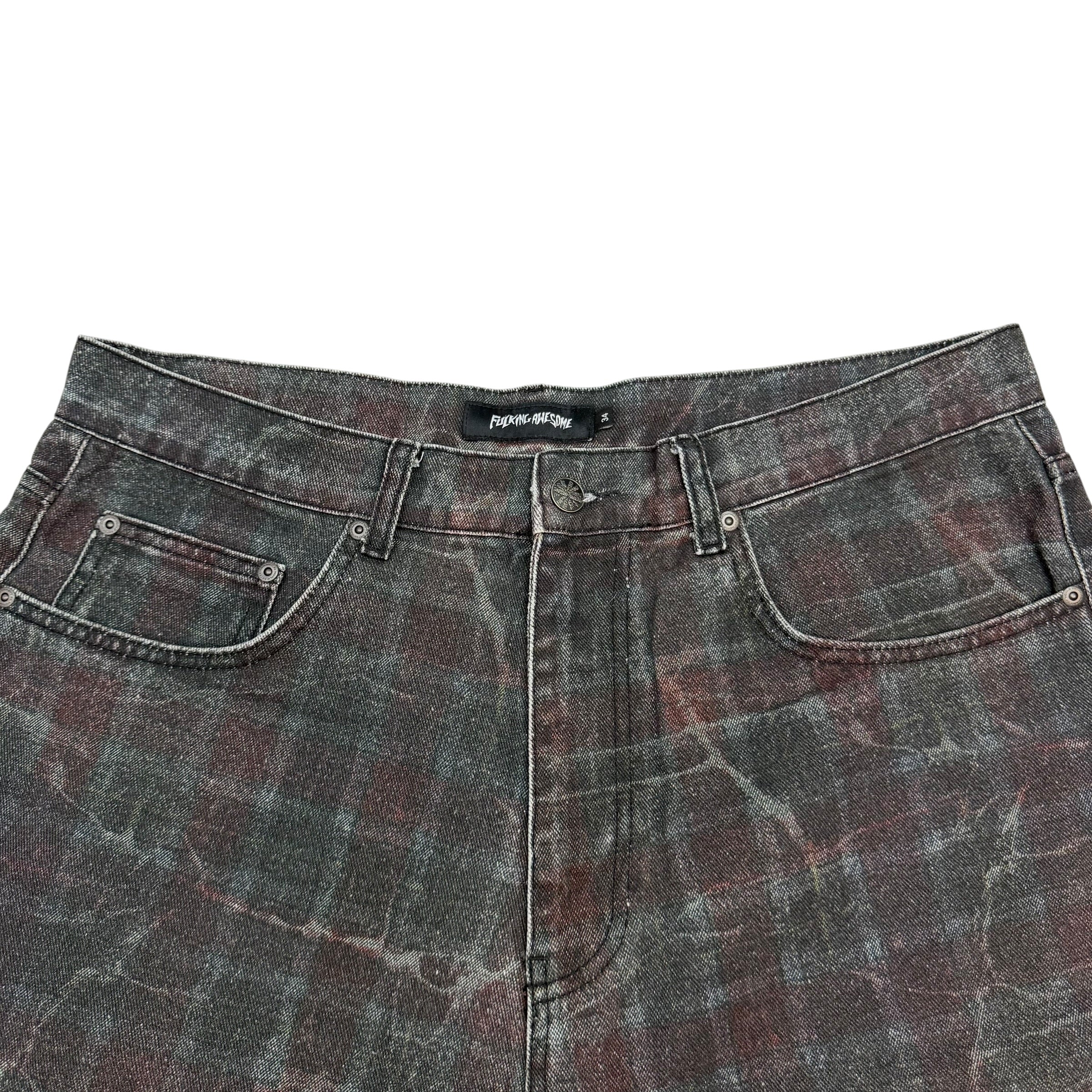 F*cking Awesome Miller Plaid Denim Shorts Black/Burgundy
