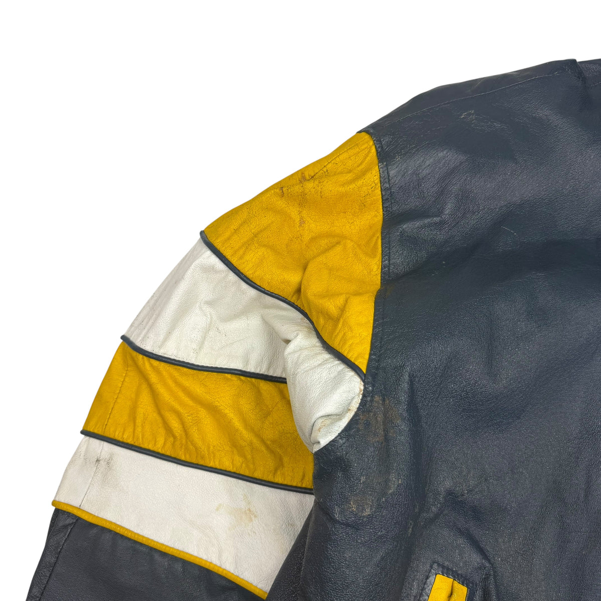 Vintage Michigan Wolverines Leather Split Colorblock Jacket Navy/Yellow
