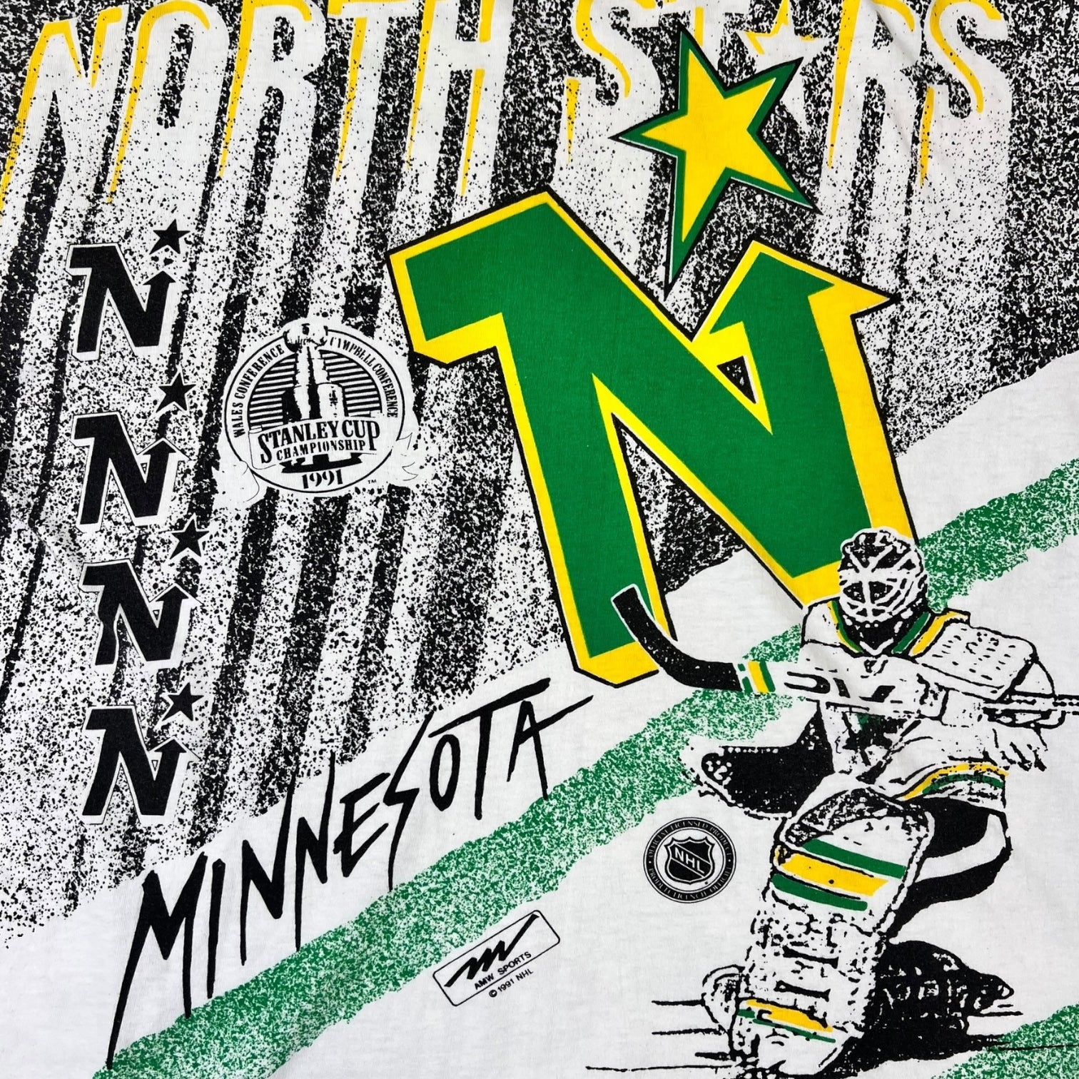 Vintage 1991 Minnesota North Stars NHL All Over Print T-Shirt