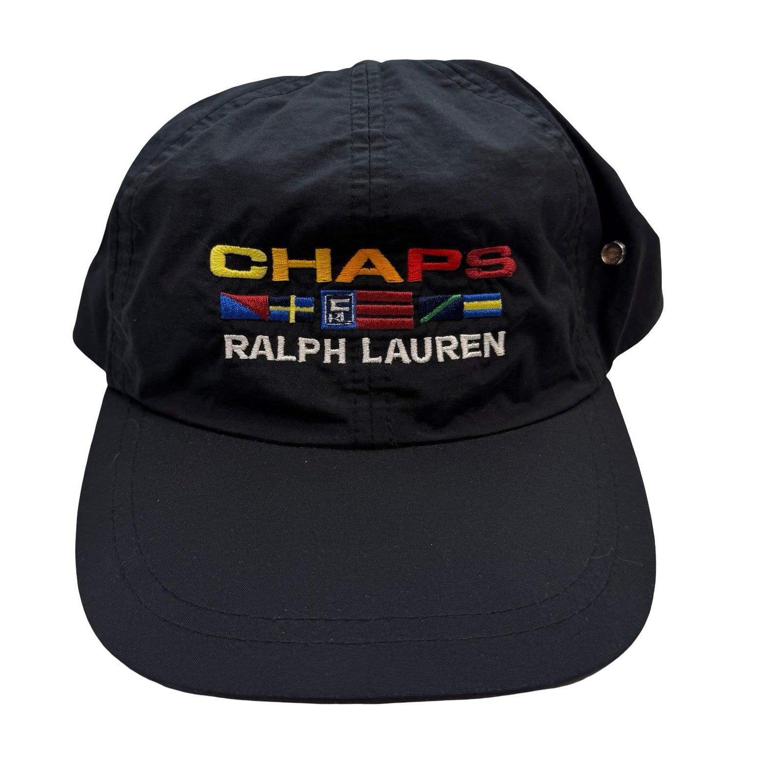 Vintage Chaps Ralph Lauren Flag Drawstring Hat Black