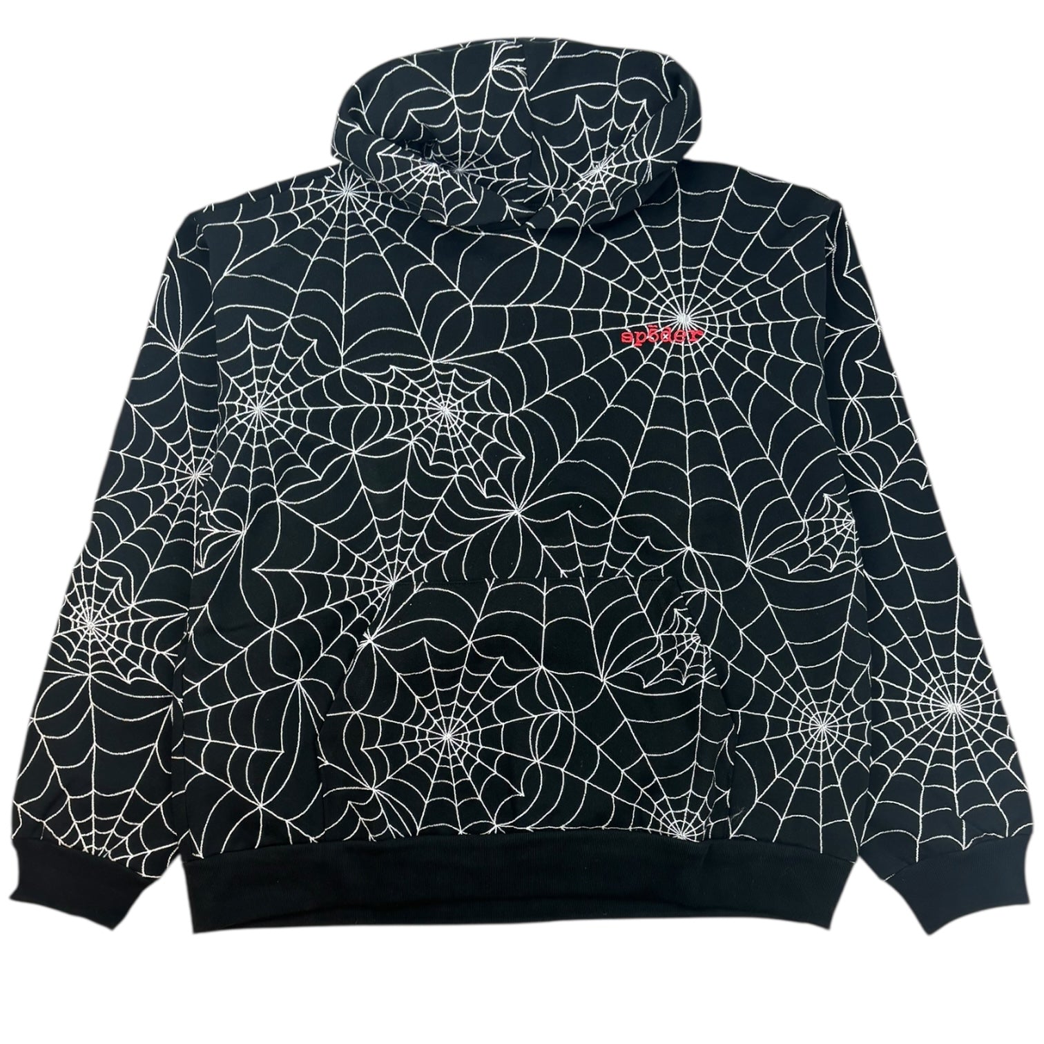 Sp5der Embroidered AOP Hoodie Black